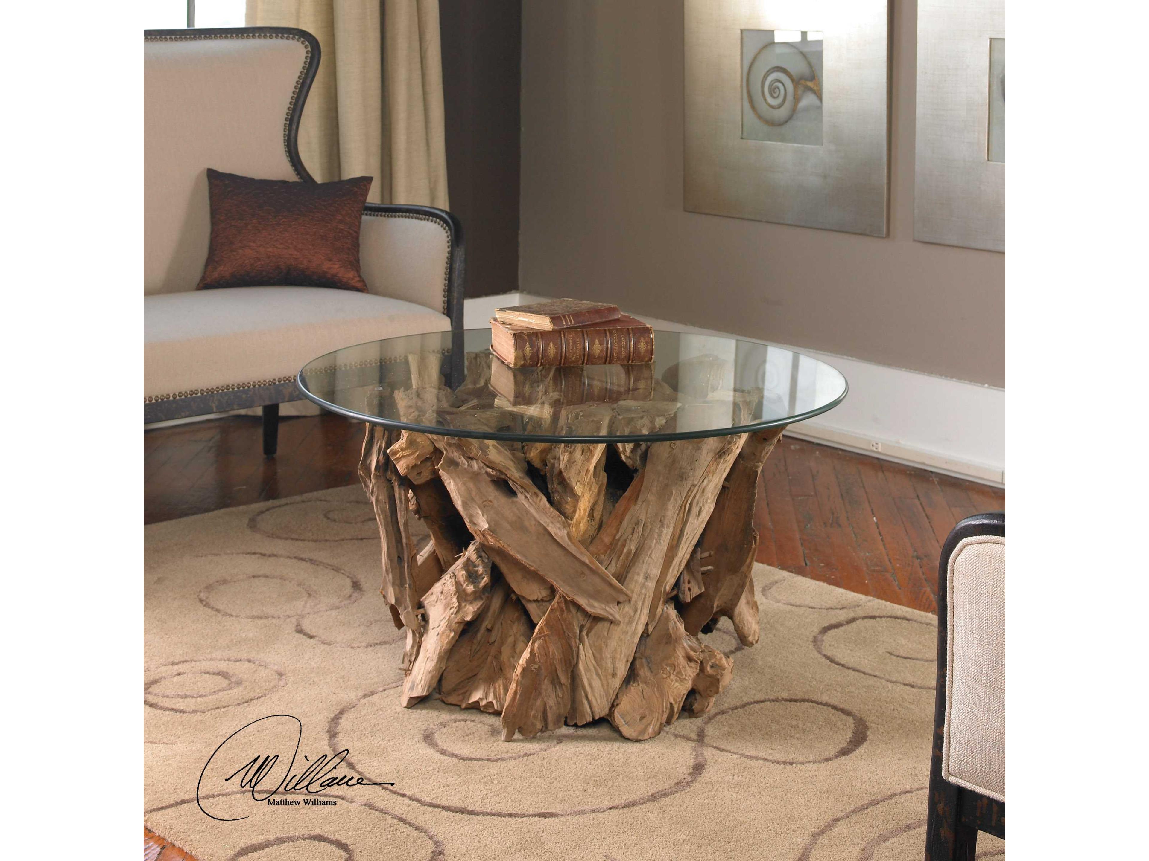 Uttermost Driftwood Round Glass Natural Coffee Table