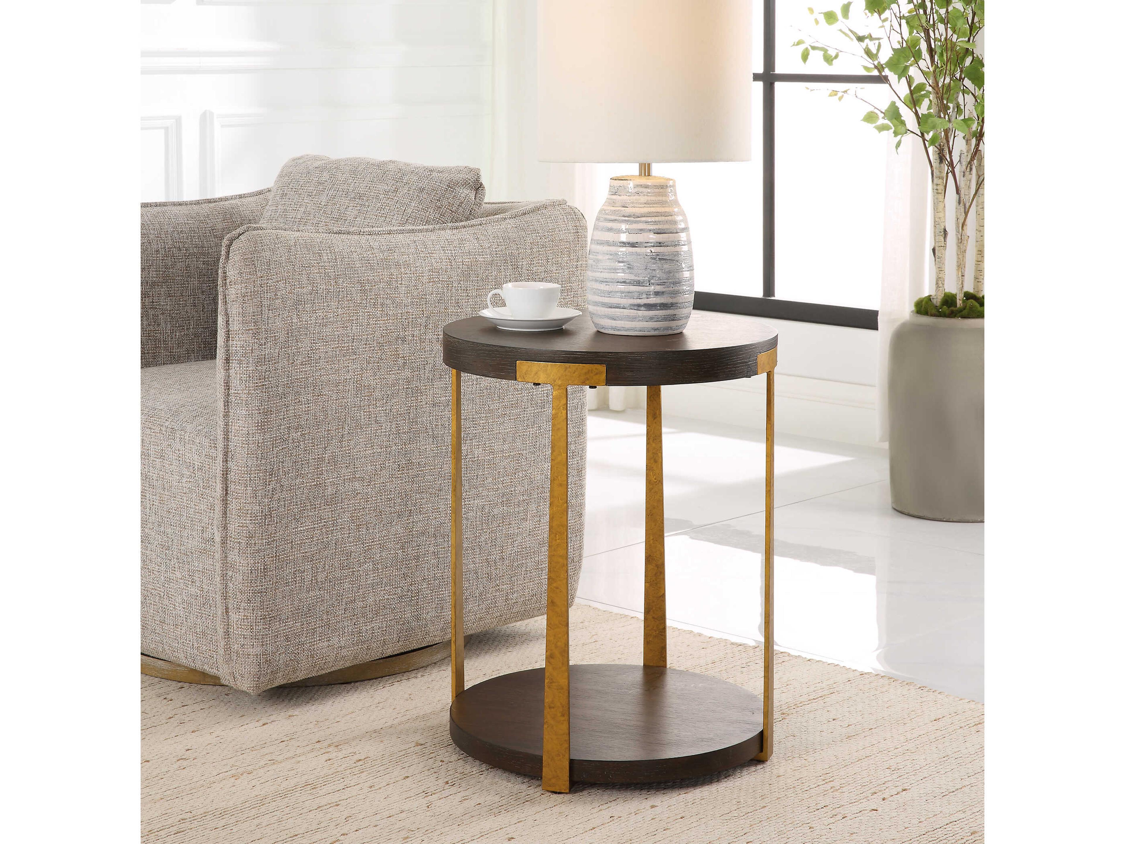 Uttermost Palisade Round Wood Rich Coffee End Table