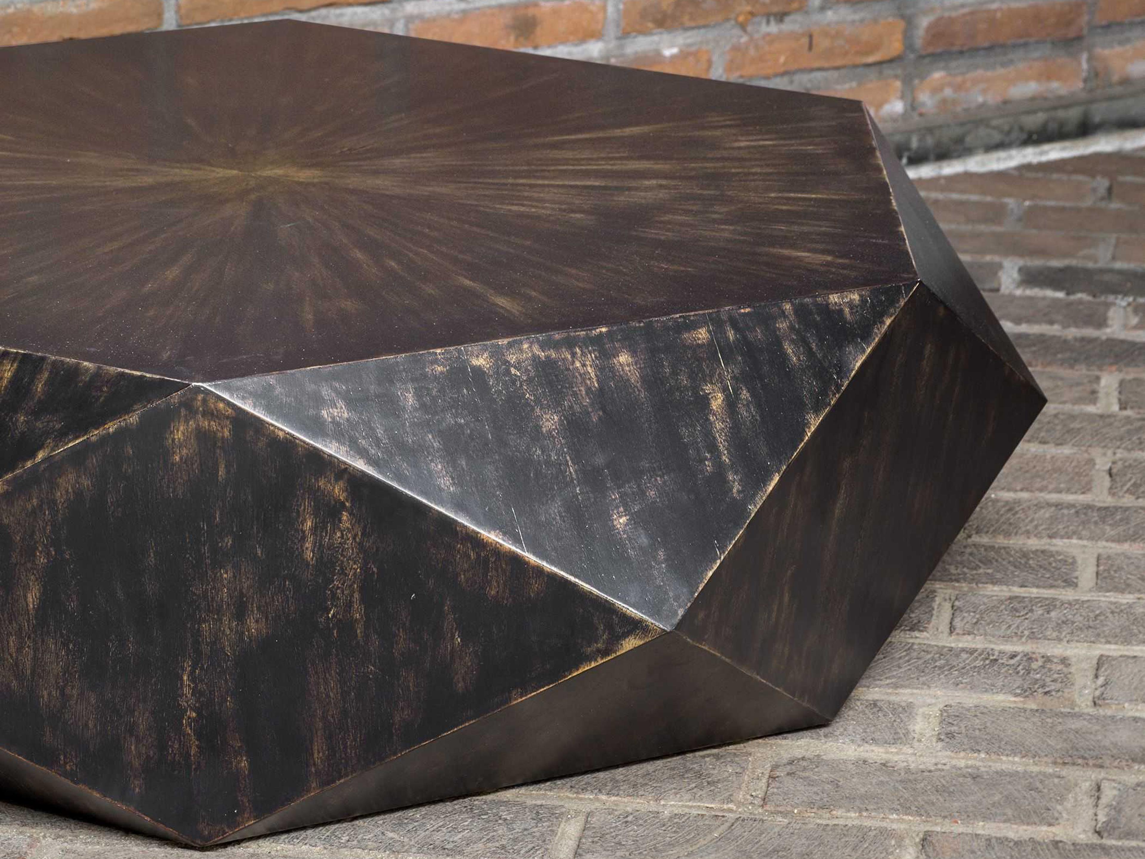 Uttermost Volker Hexagon Wood Worn Black Coffee Table