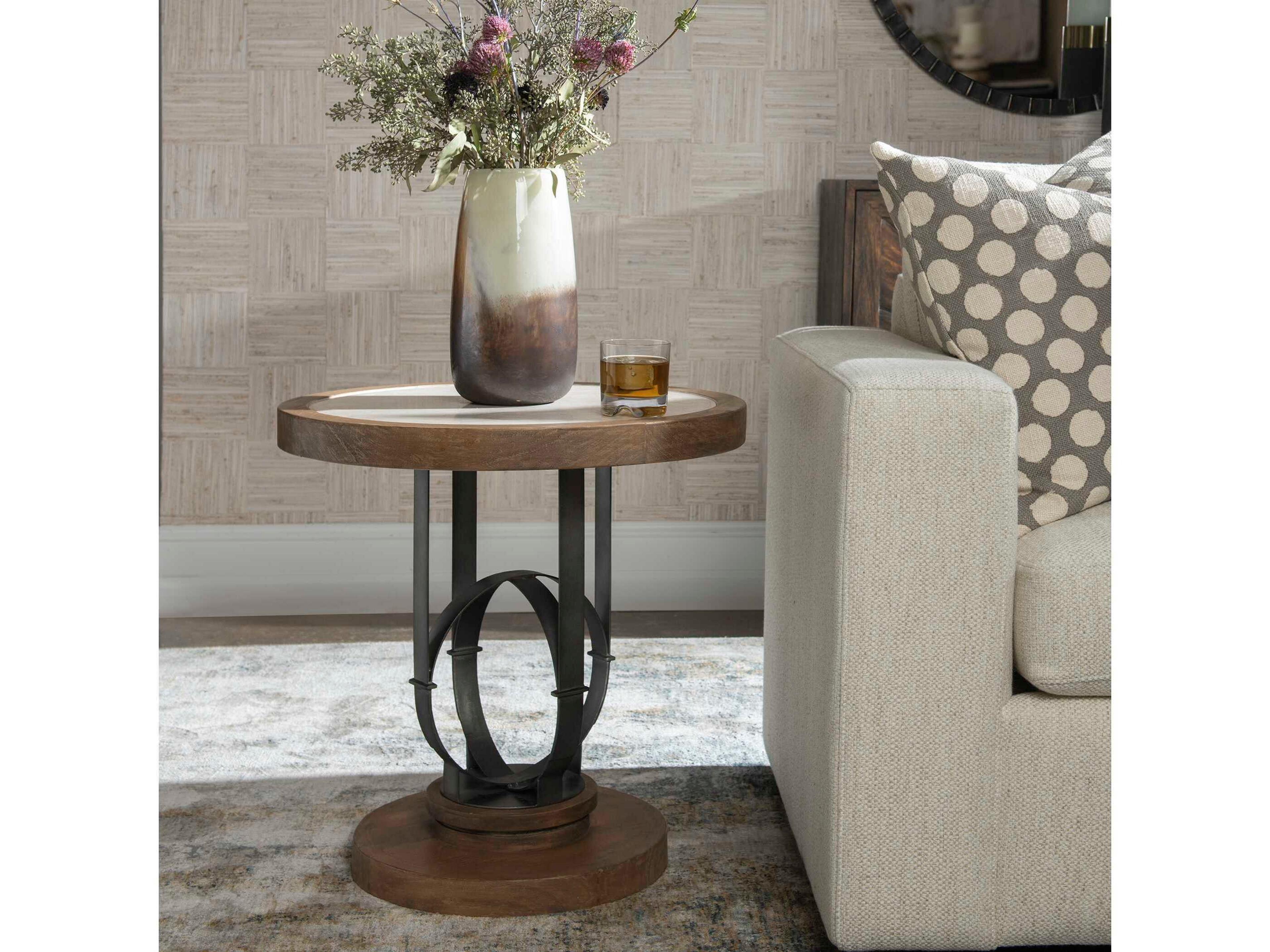 Uttermost Sydney Round Stone Light Oak End Table