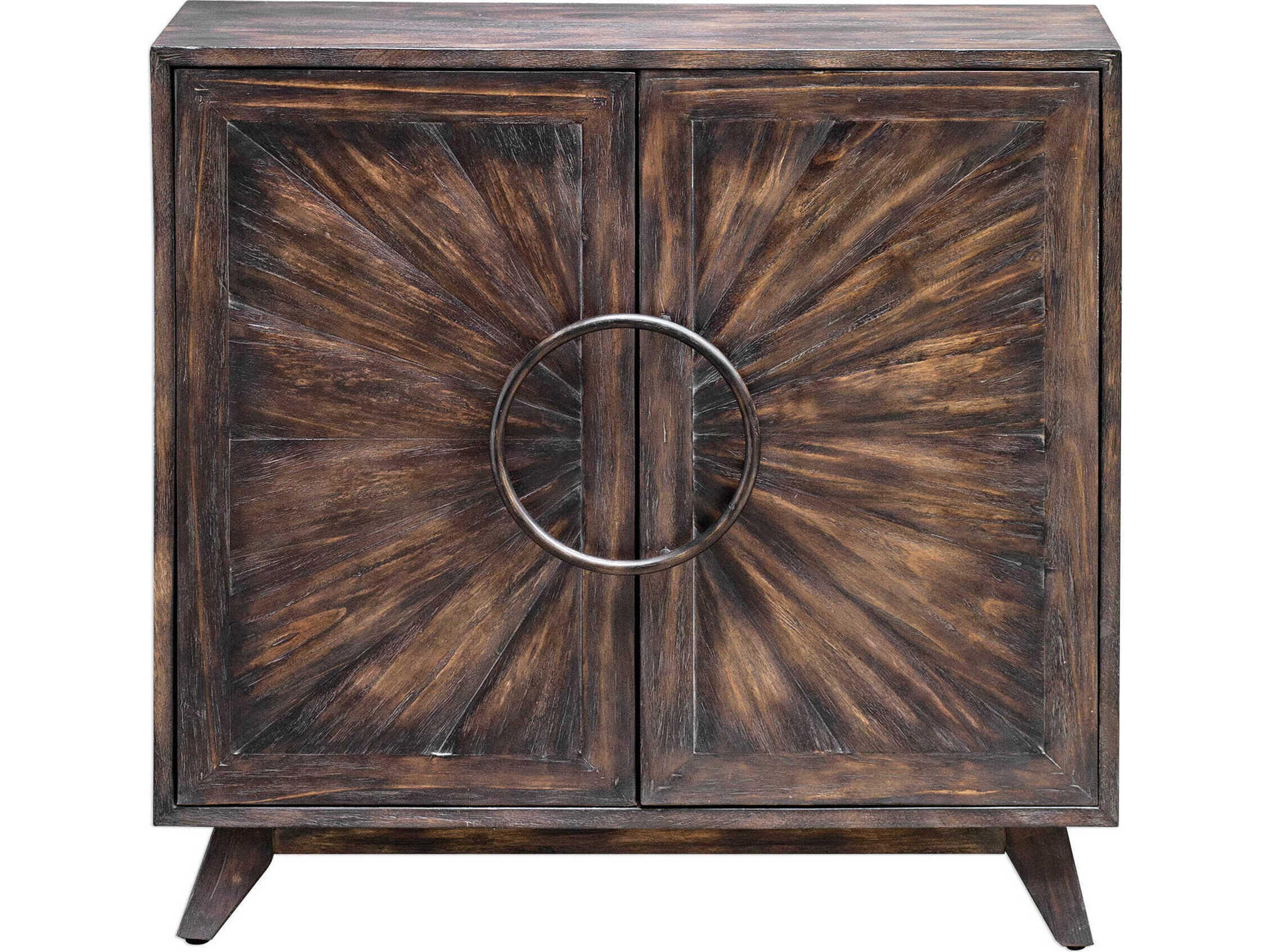 Kohana Two-Door Console Cabinet in Worn Black with Sunburst Inlay