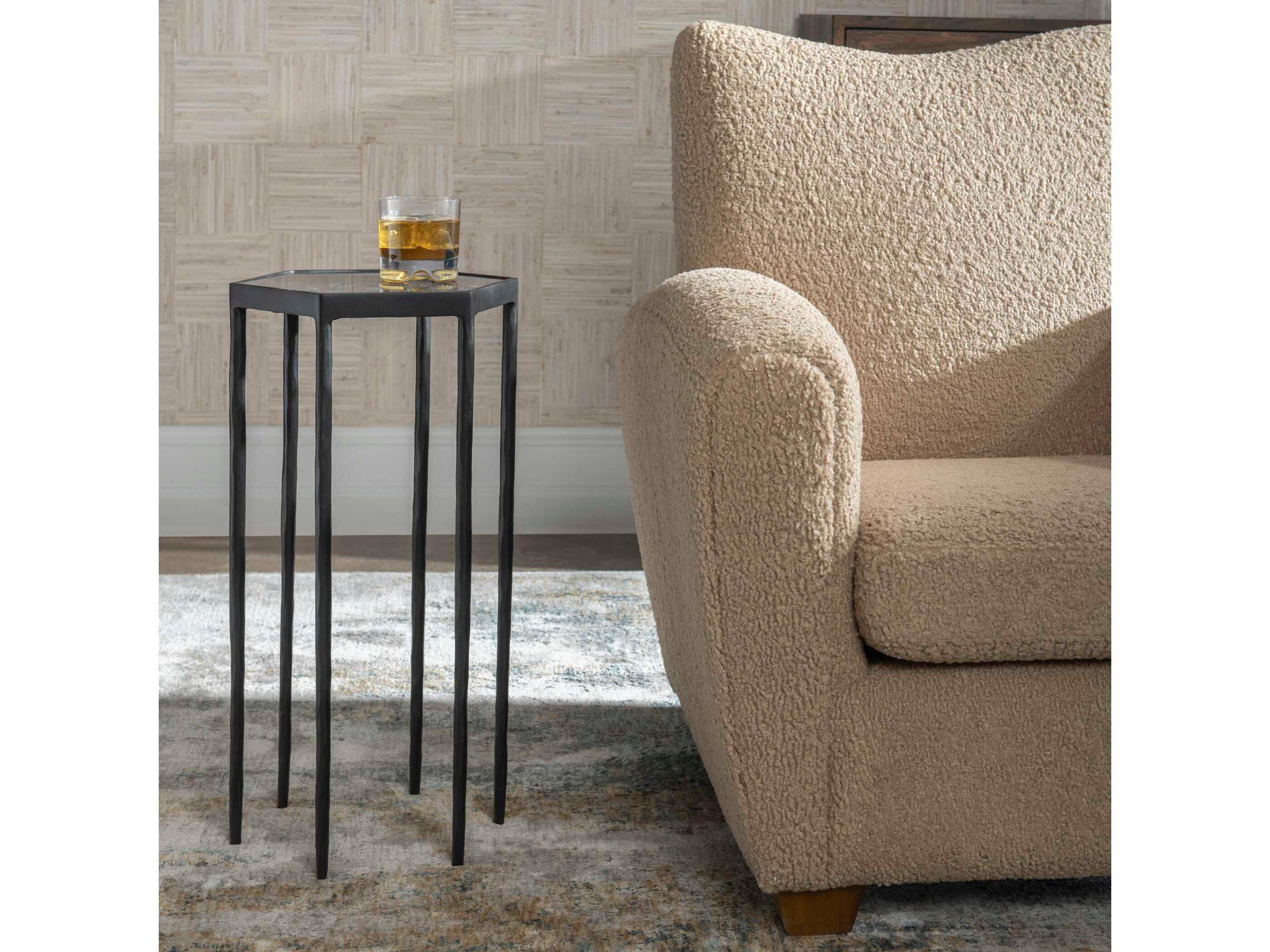 Uttermost Aviary Hexagon Marble Satin Black End Table