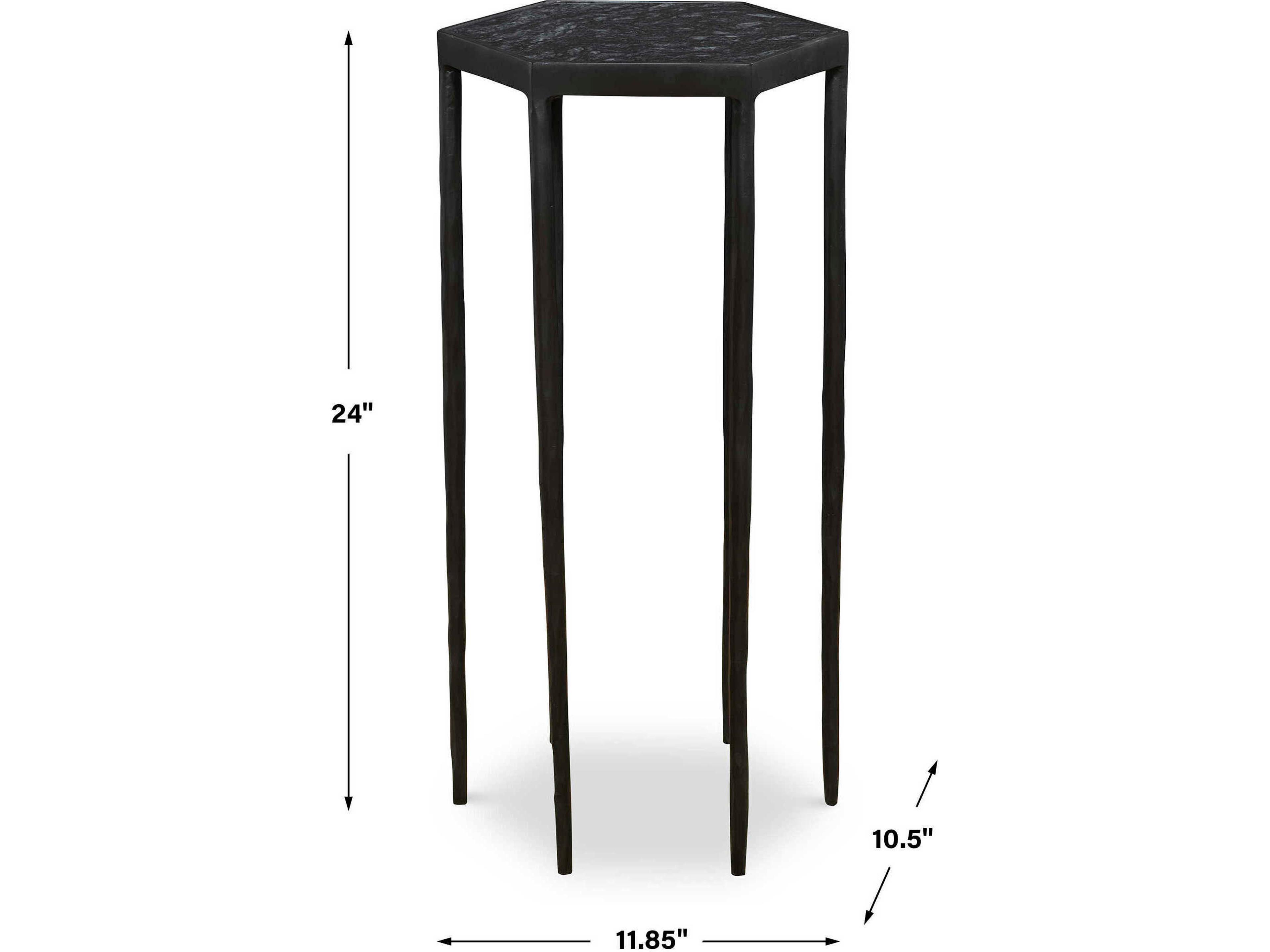 Uttermost Aviary Hexagon Marble Satin Black End Table
