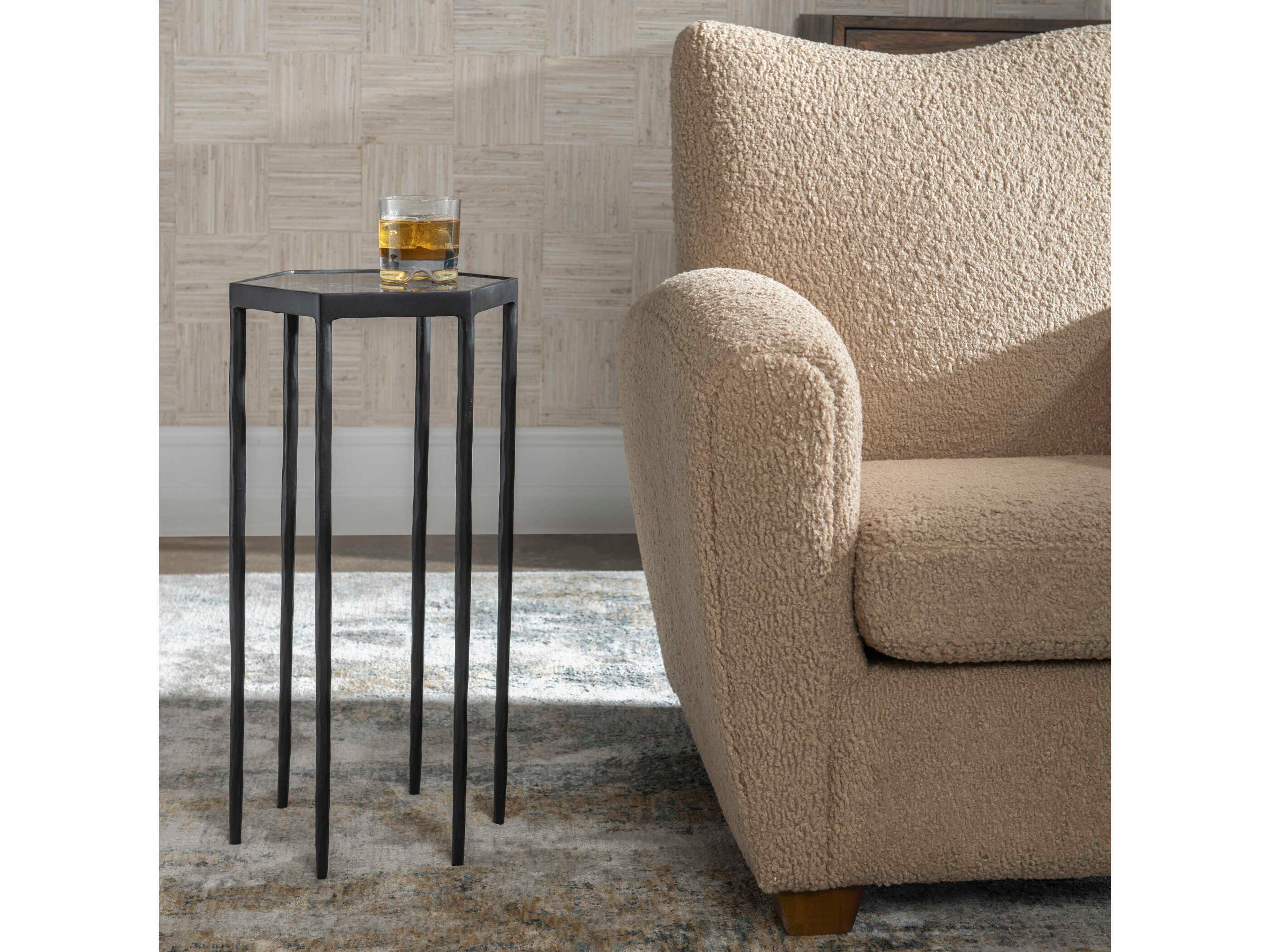 Uttermost Aviary Hexagon Marble Satin Black End Table