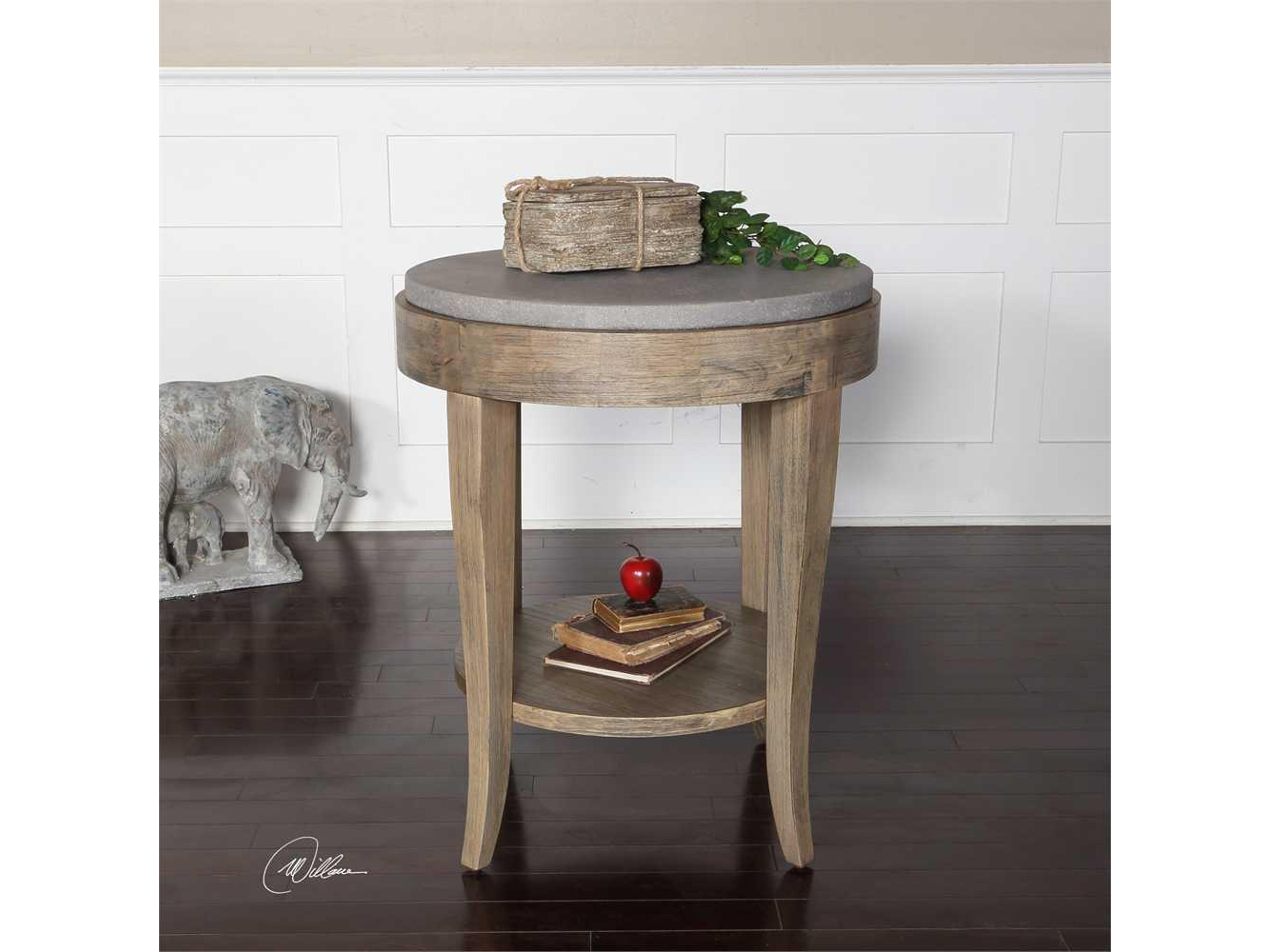 Uttermost Deka Round Concrete Natural Brown Glaze End Table