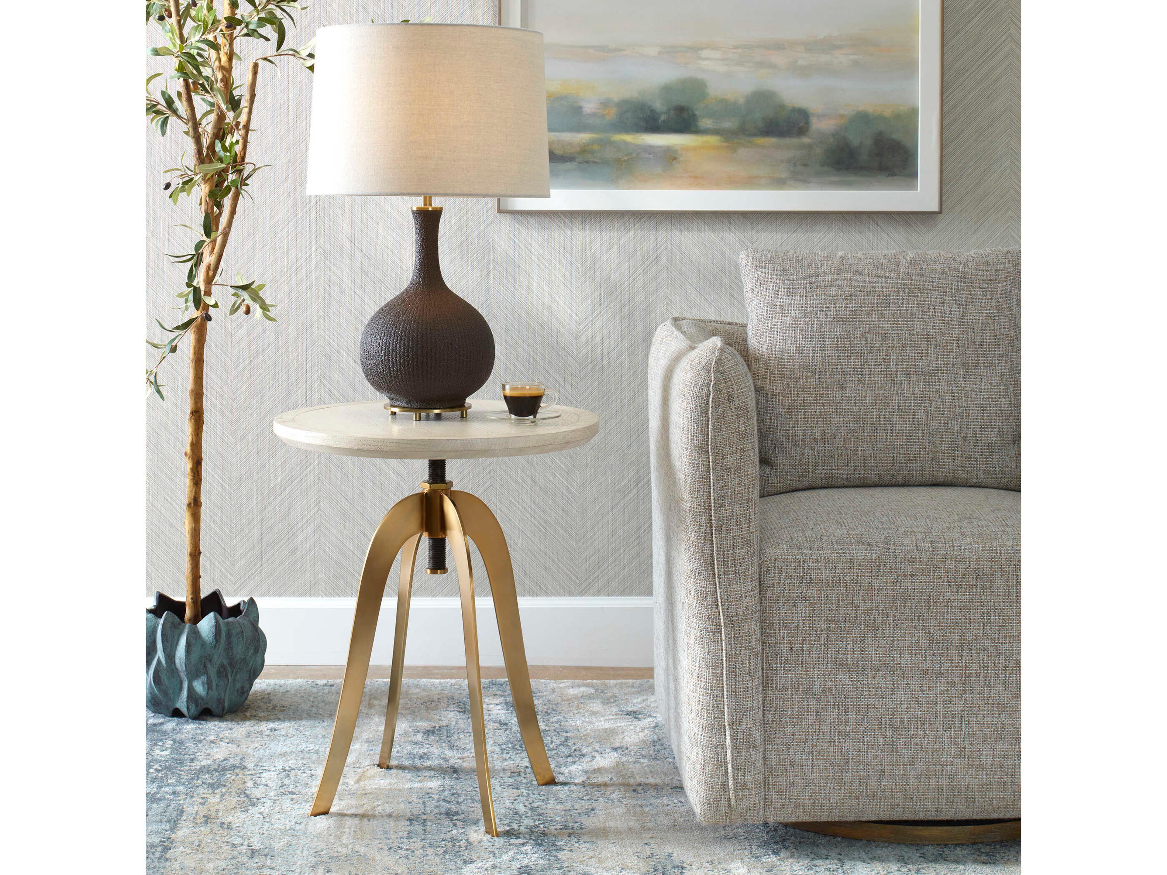 Uttermost Alice Round Wood Brass End Table