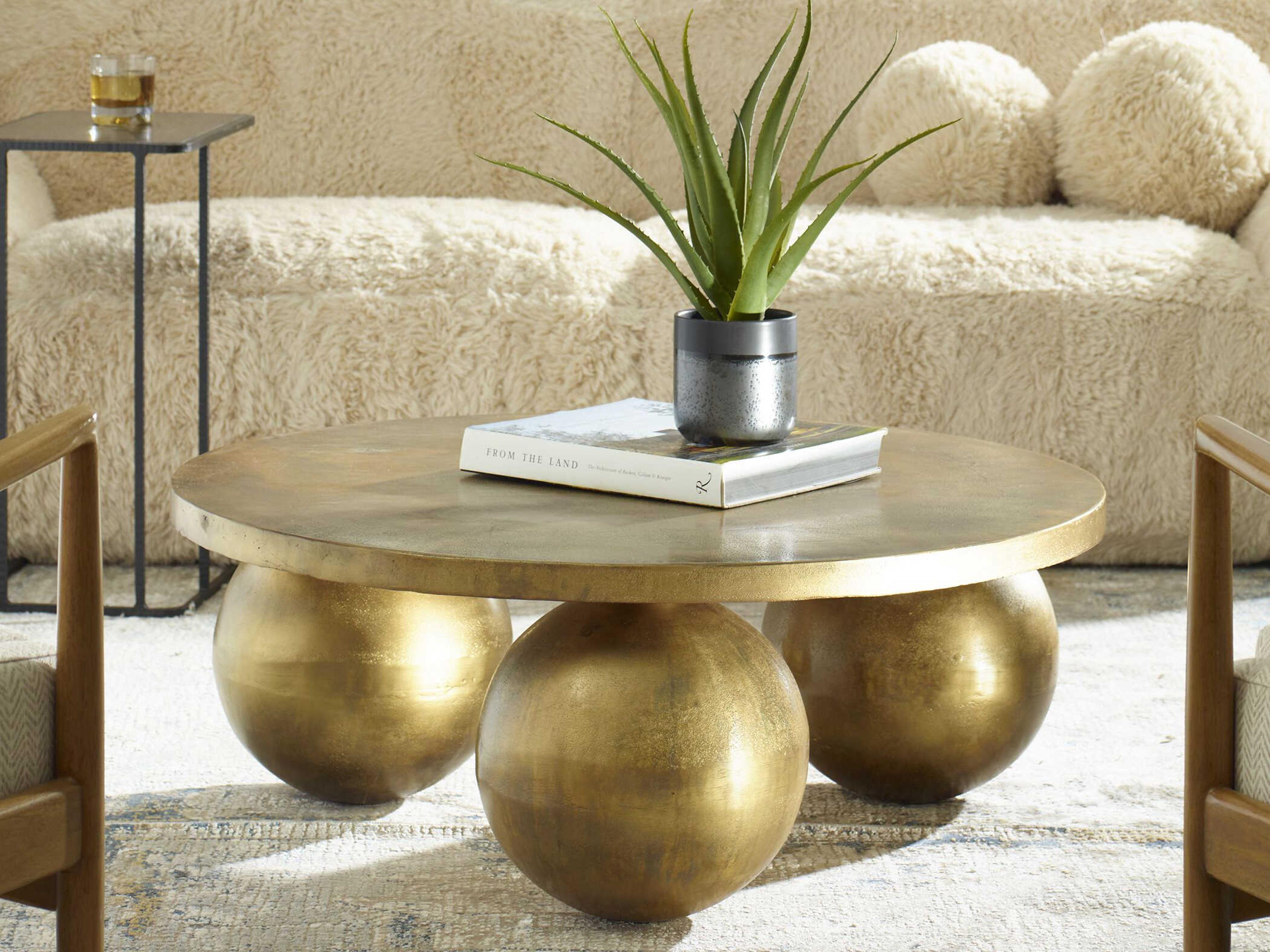 Uttermost Triplet Round Metal Antique Brass Coffee Table