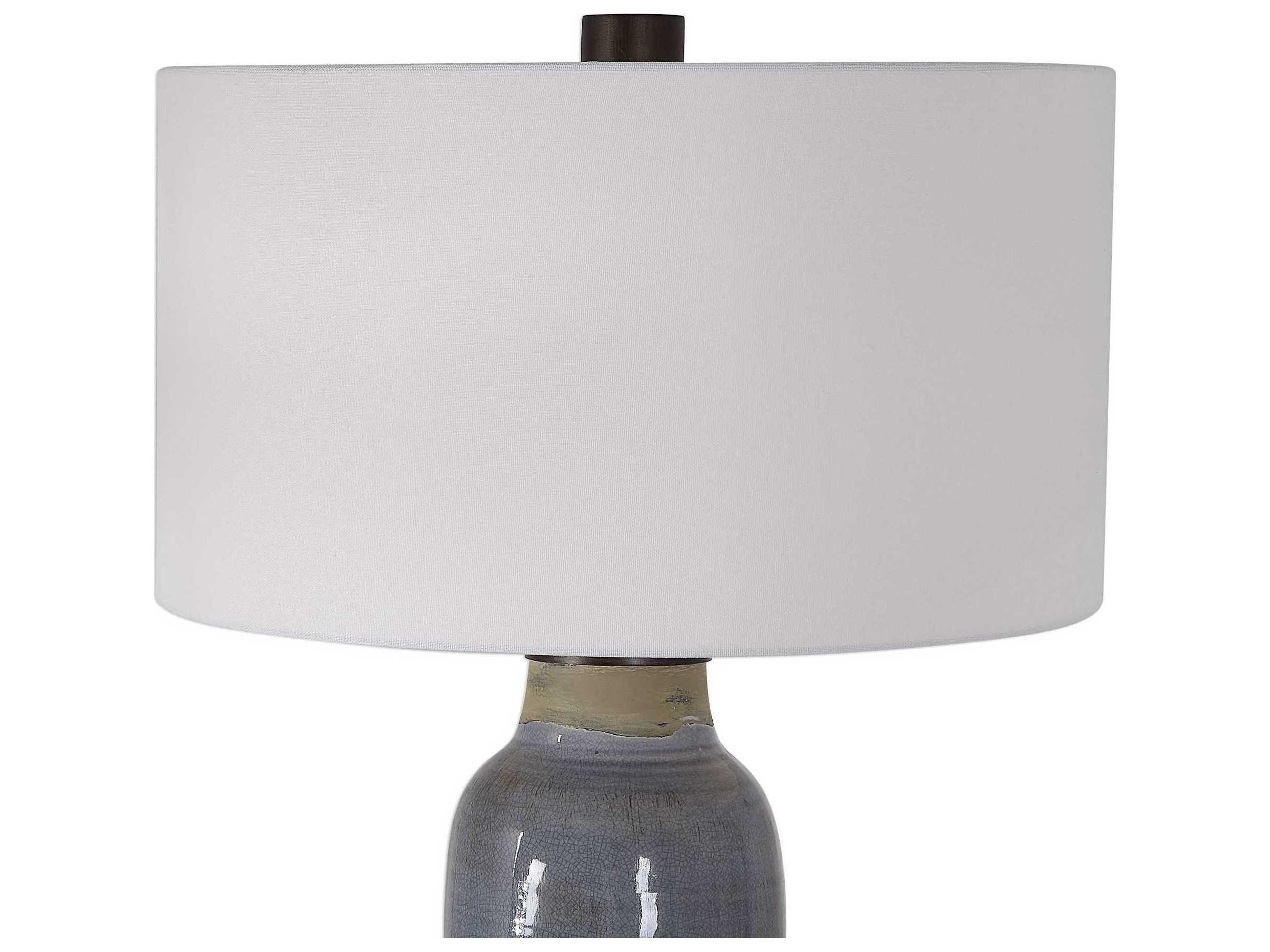 Uttermost Vicente Slate Blue Glaze Round Hardback Drum Bronze Buffet Lamp