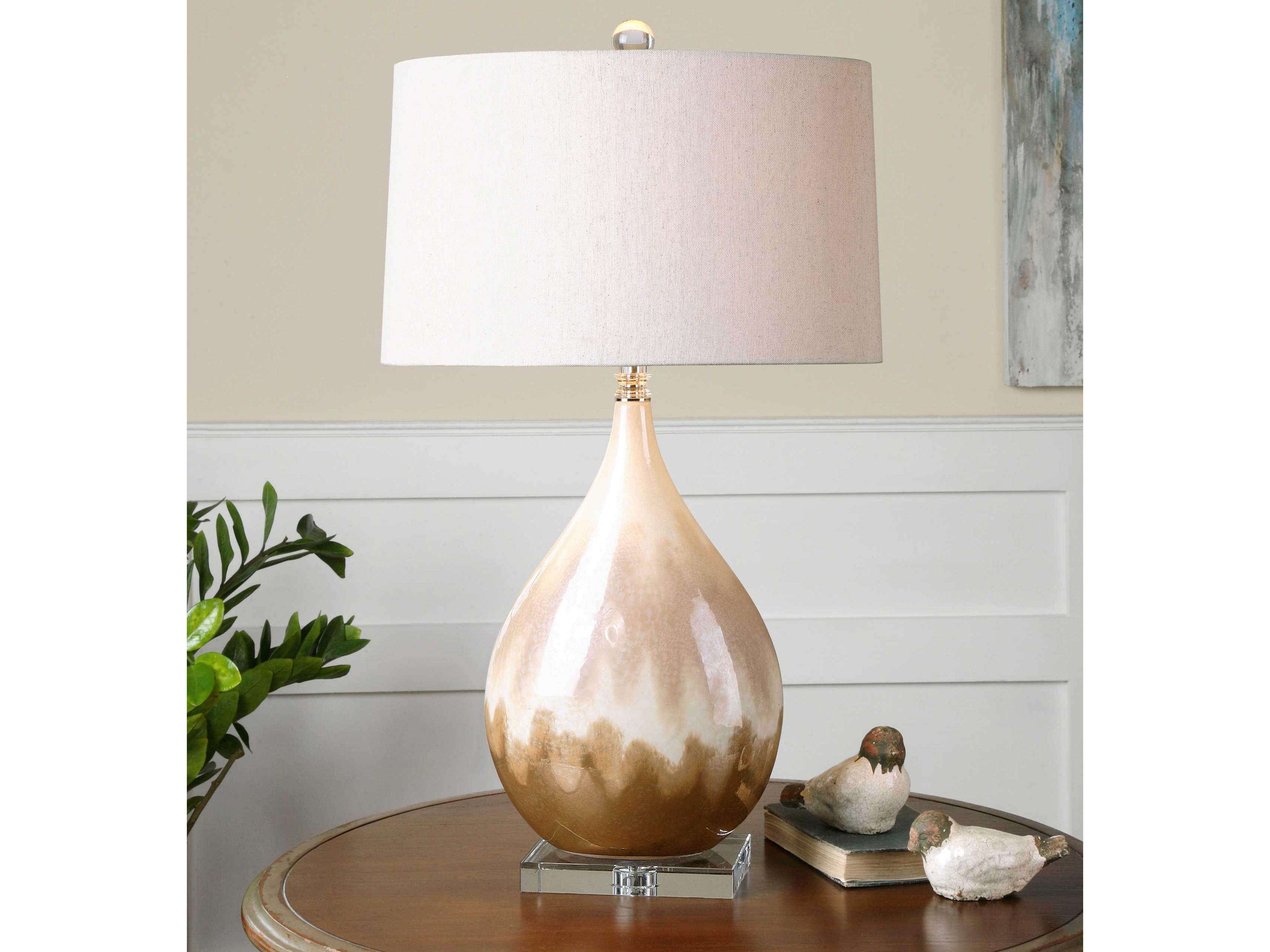 Uttermost Flavian Metallic Rust Beige Slightly Tapered Oval Hardback White Table Lamp
