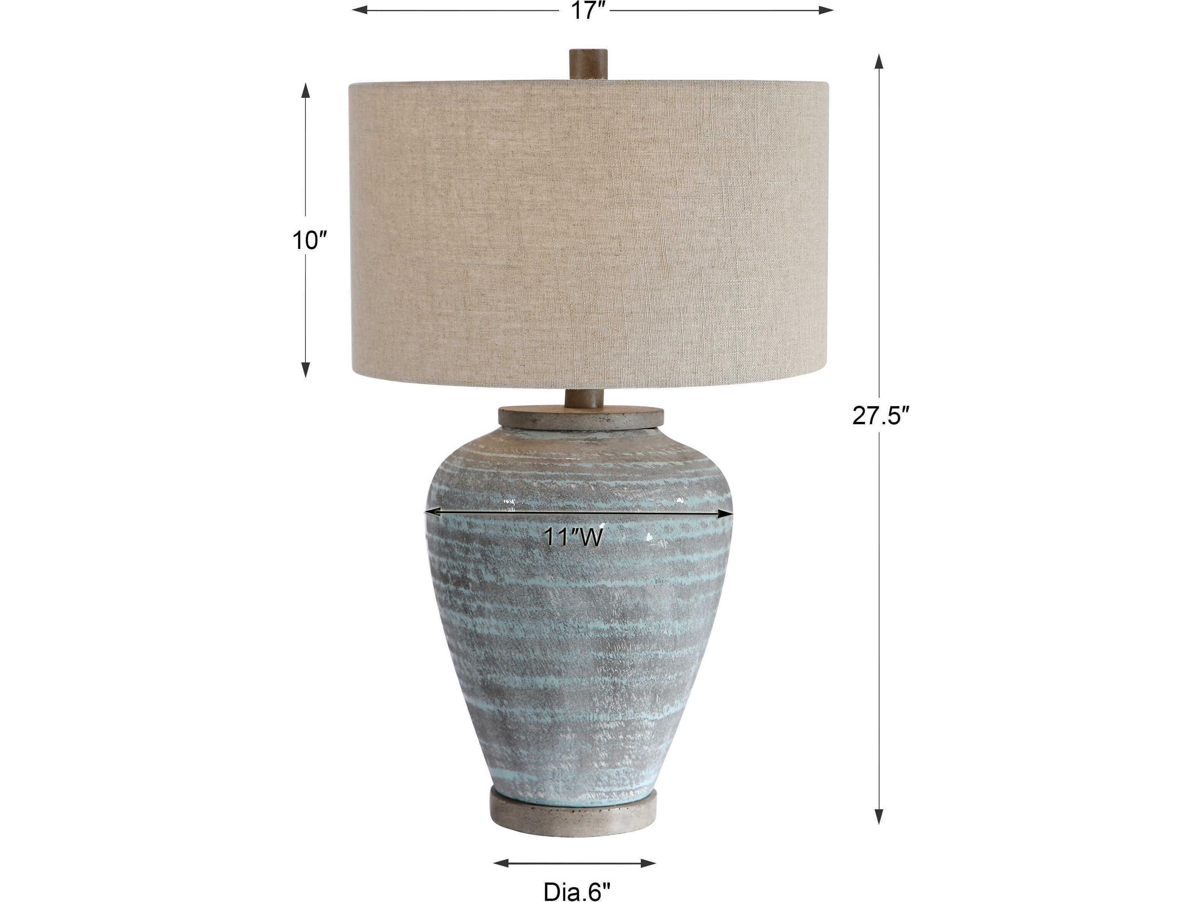 Uttermost Pelia Light Aqua Blue Gray Round Drum Hardback Buffet Lamp