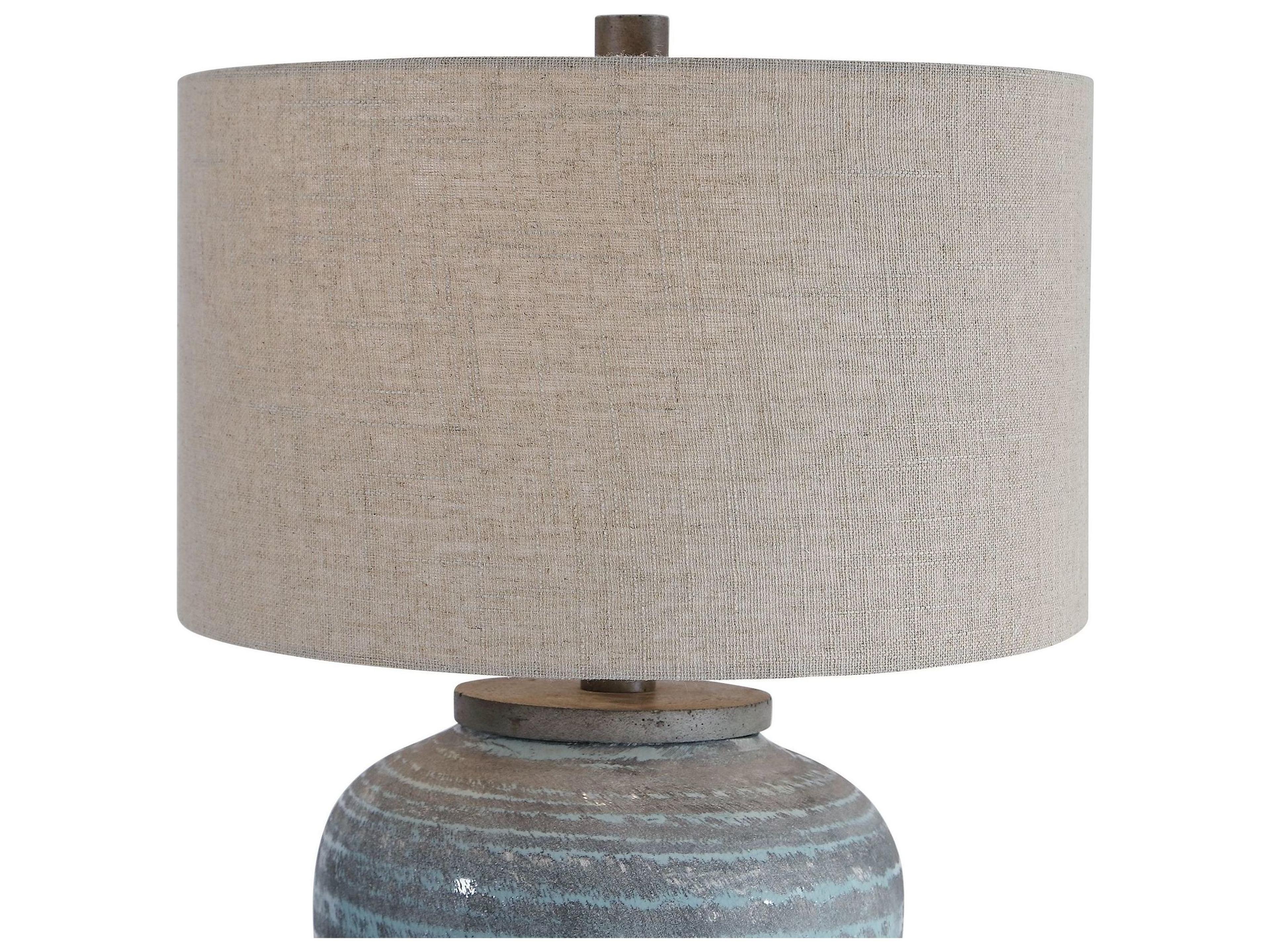 Uttermost Pelia Light Aqua Blue Gray Round Drum Hardback Buffet Lamp