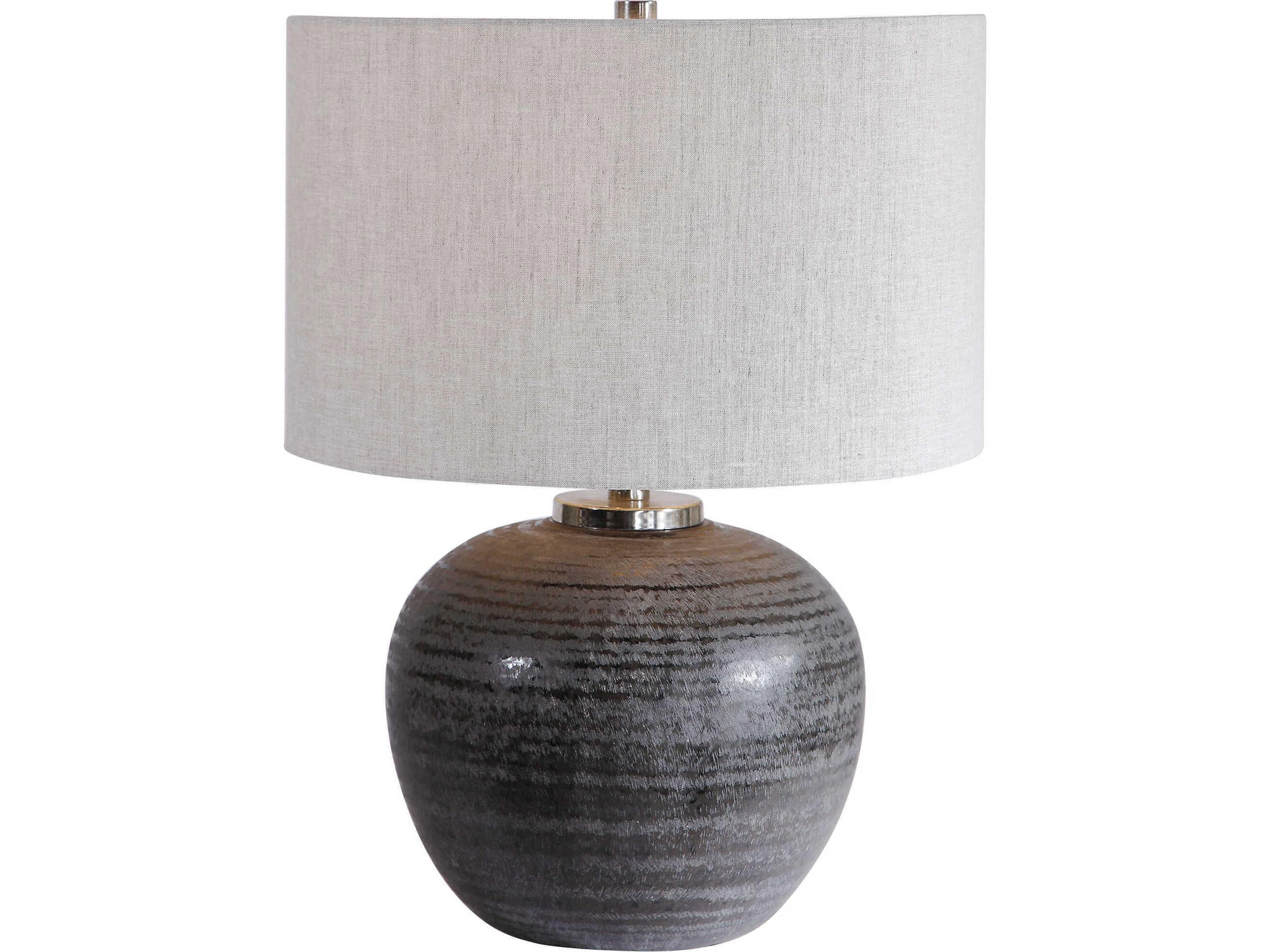 Uttermost Mikkel Charcoal Brushed Nickel Round Drum Hardback Gray Table Lamp