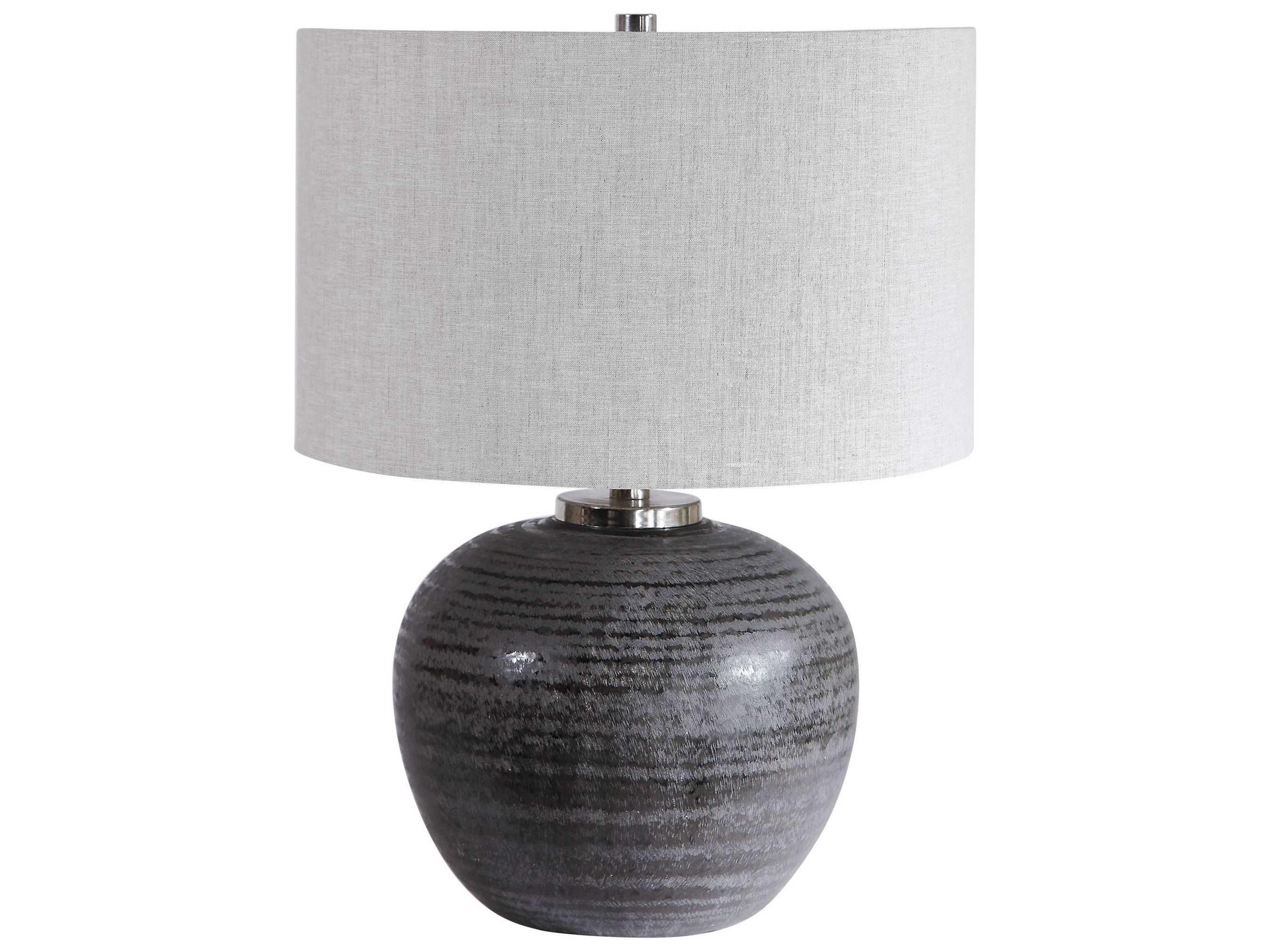 Uttermost Mikkel Charcoal Brushed Nickel Round Drum Hardback Gray Table Lamp