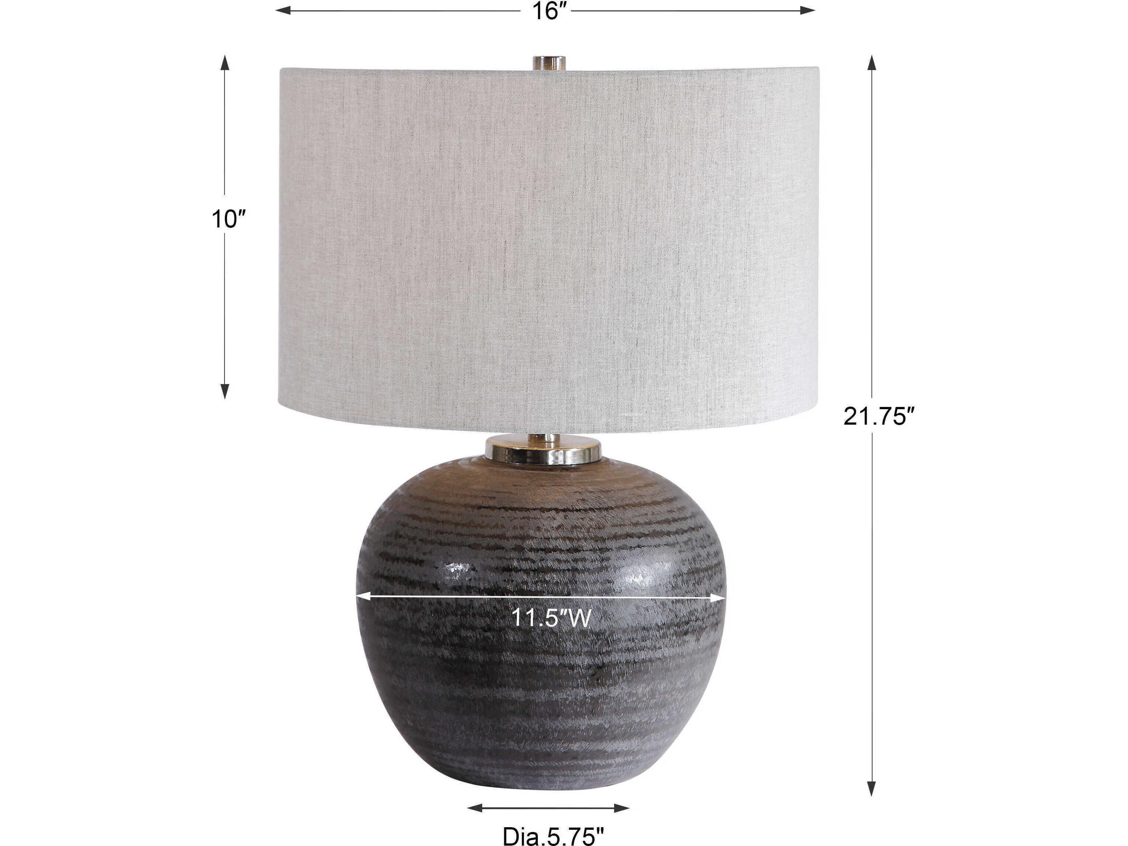 Uttermost Mikkel Charcoal Brushed Nickel Round Drum Hardback Gray Table Lamp