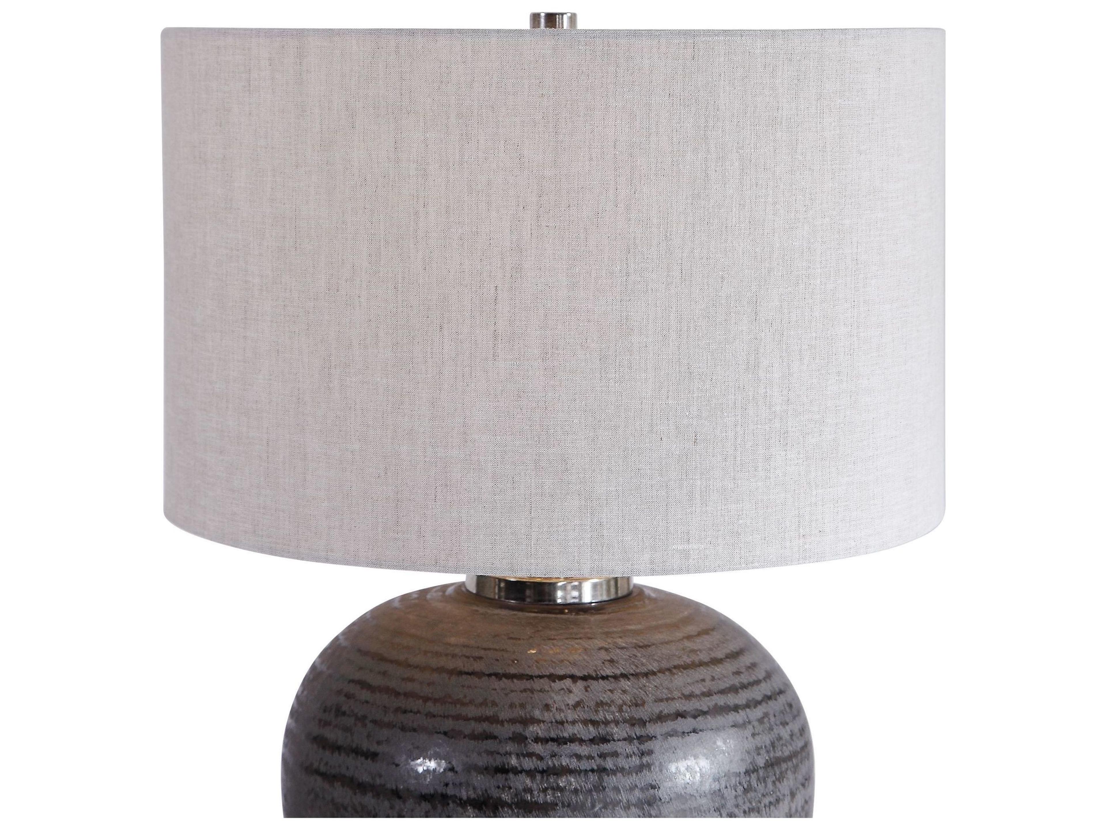 Uttermost Mikkel Charcoal Brushed Nickel Round Drum Hardback Gray Table Lamp