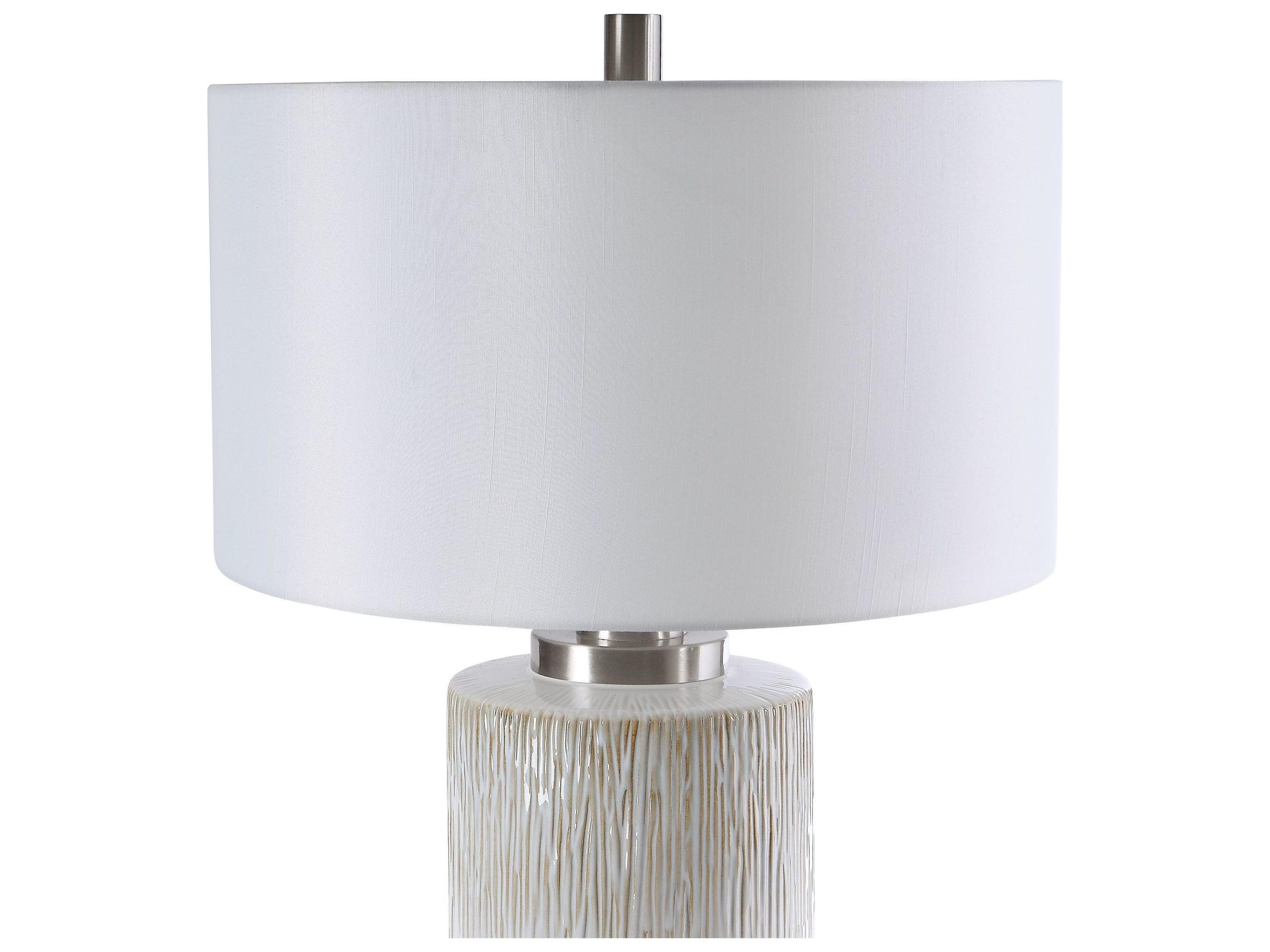 Uttermost Georgios Aged White Charcoal Beige Round Hardback Drum Gray Buffet Lamp