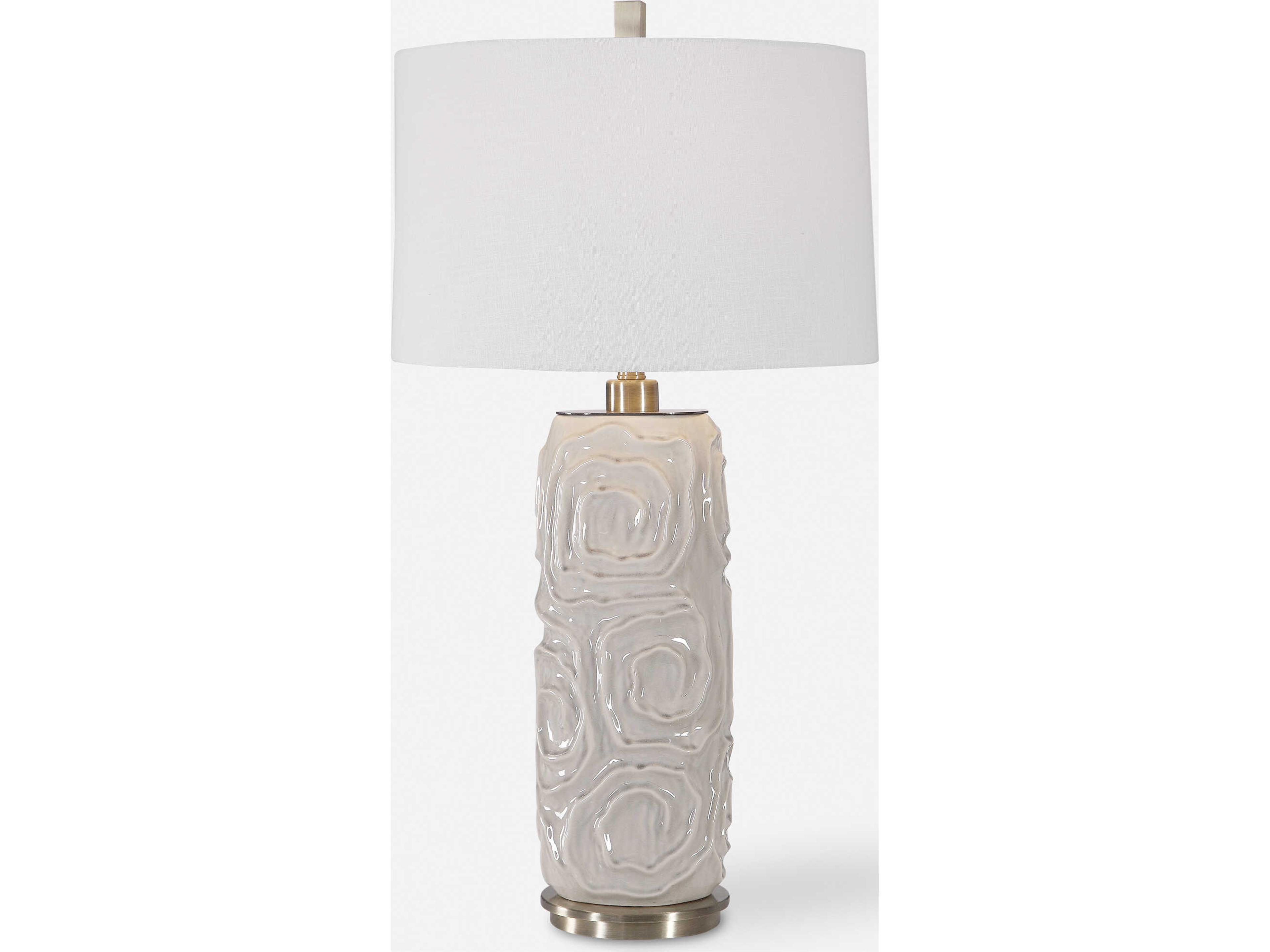 Uttermost Zade Light Warm Gray Round Hardback Shade Nickel Buffet Lamp