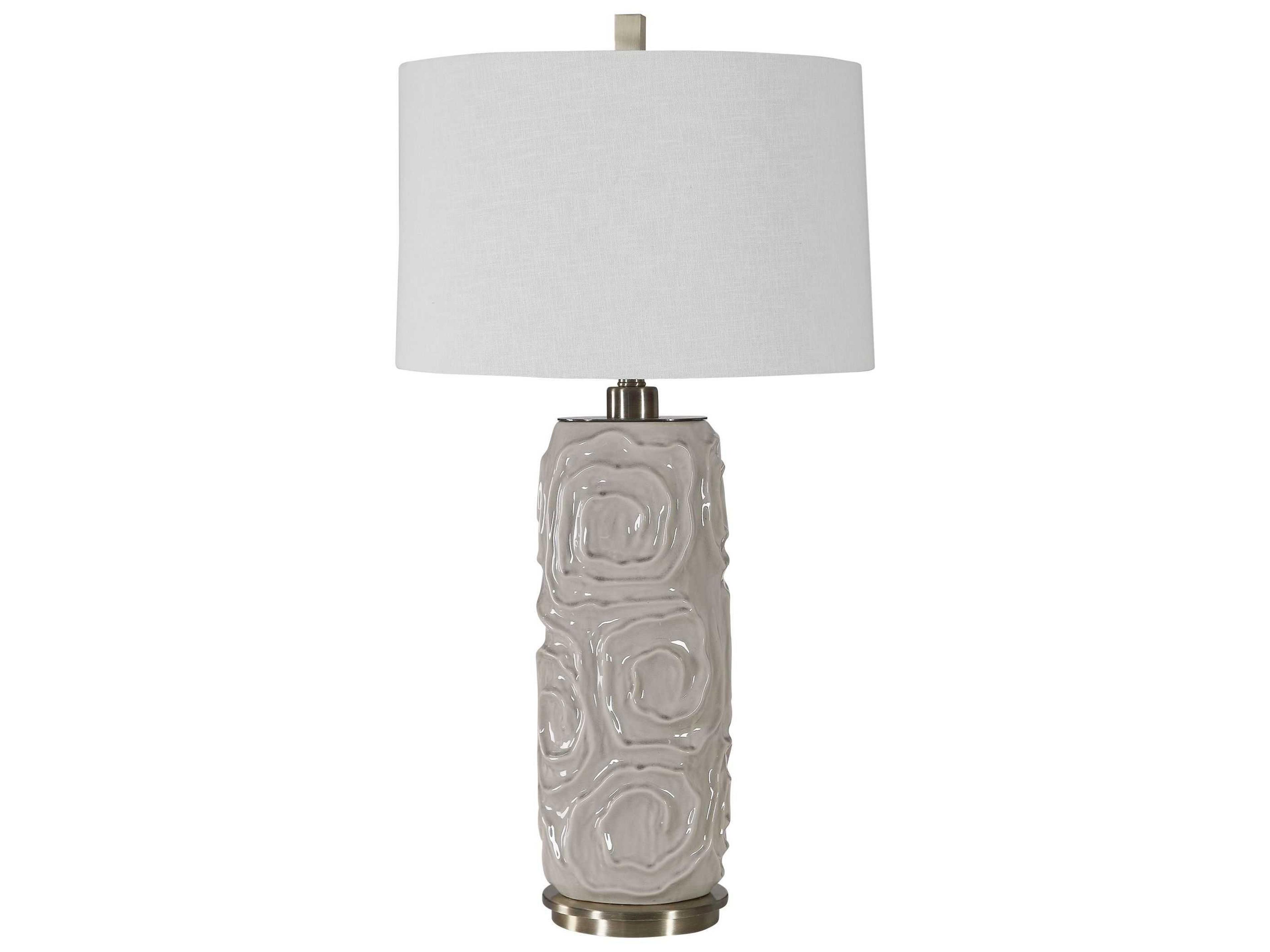 Uttermost Zade Light Warm Gray Round Hardback Shade Nickel Buffet Lamp
