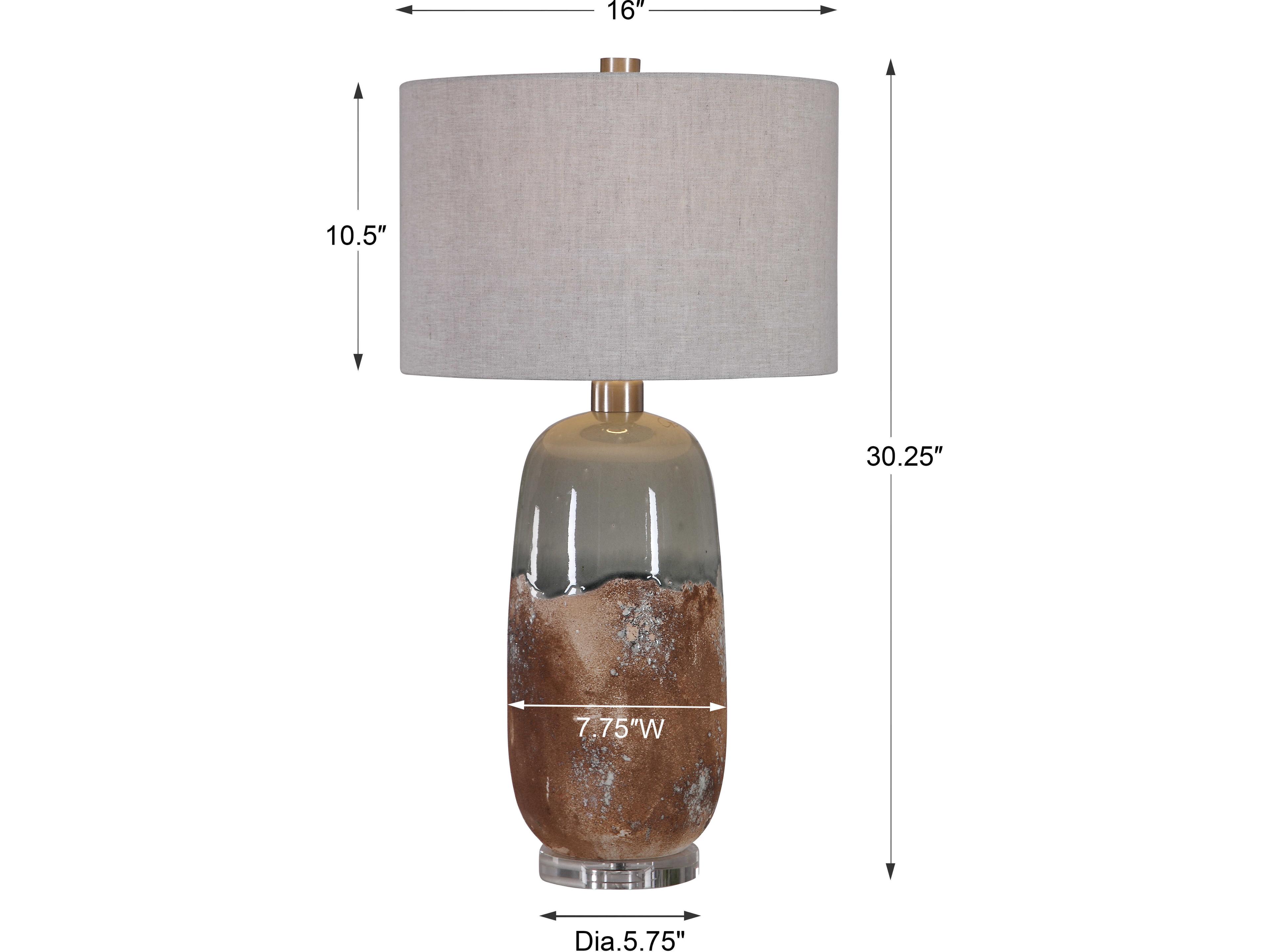 Uttermost Maggie Crystal Terracotta Rust Green Gray Round Drum Hardback Shade Brown Buffet Lamp