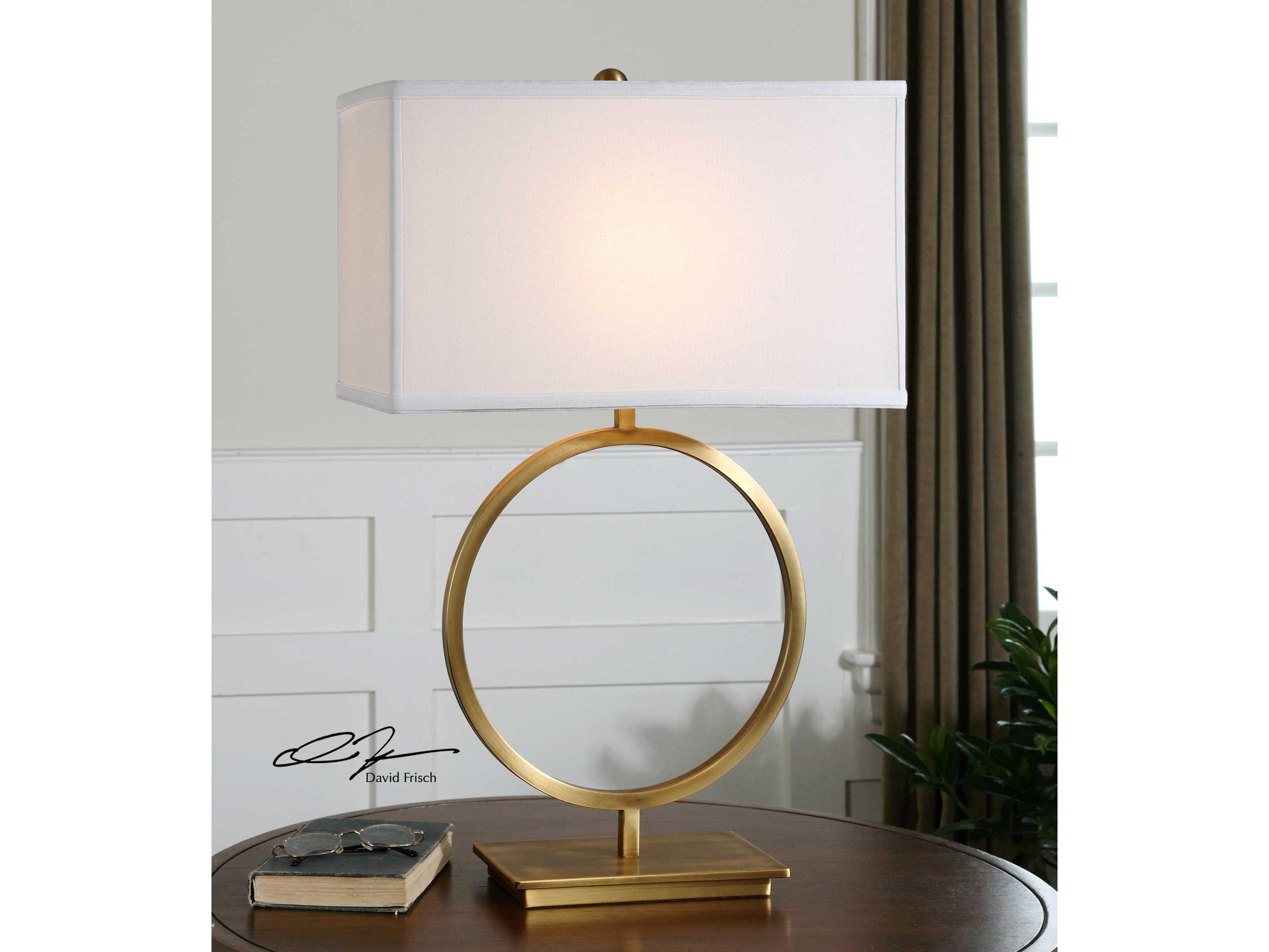 Uttermost Duara Circle Plated Brushed Brass Rectangle Box Table Lamp