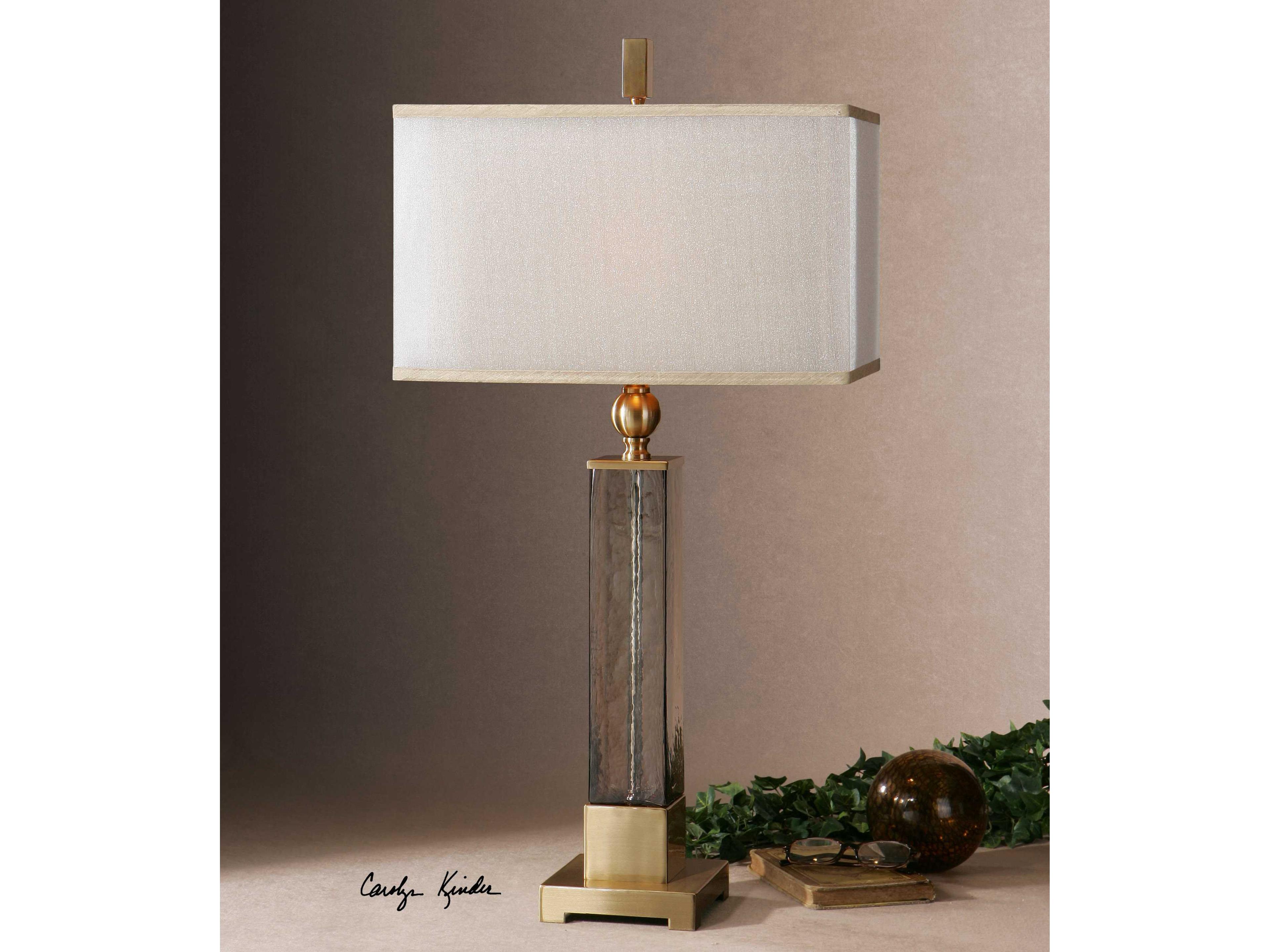 Uttermost Caecilia Textured Light Amber Double Rectangle Hardbacks Gold Table Lamp