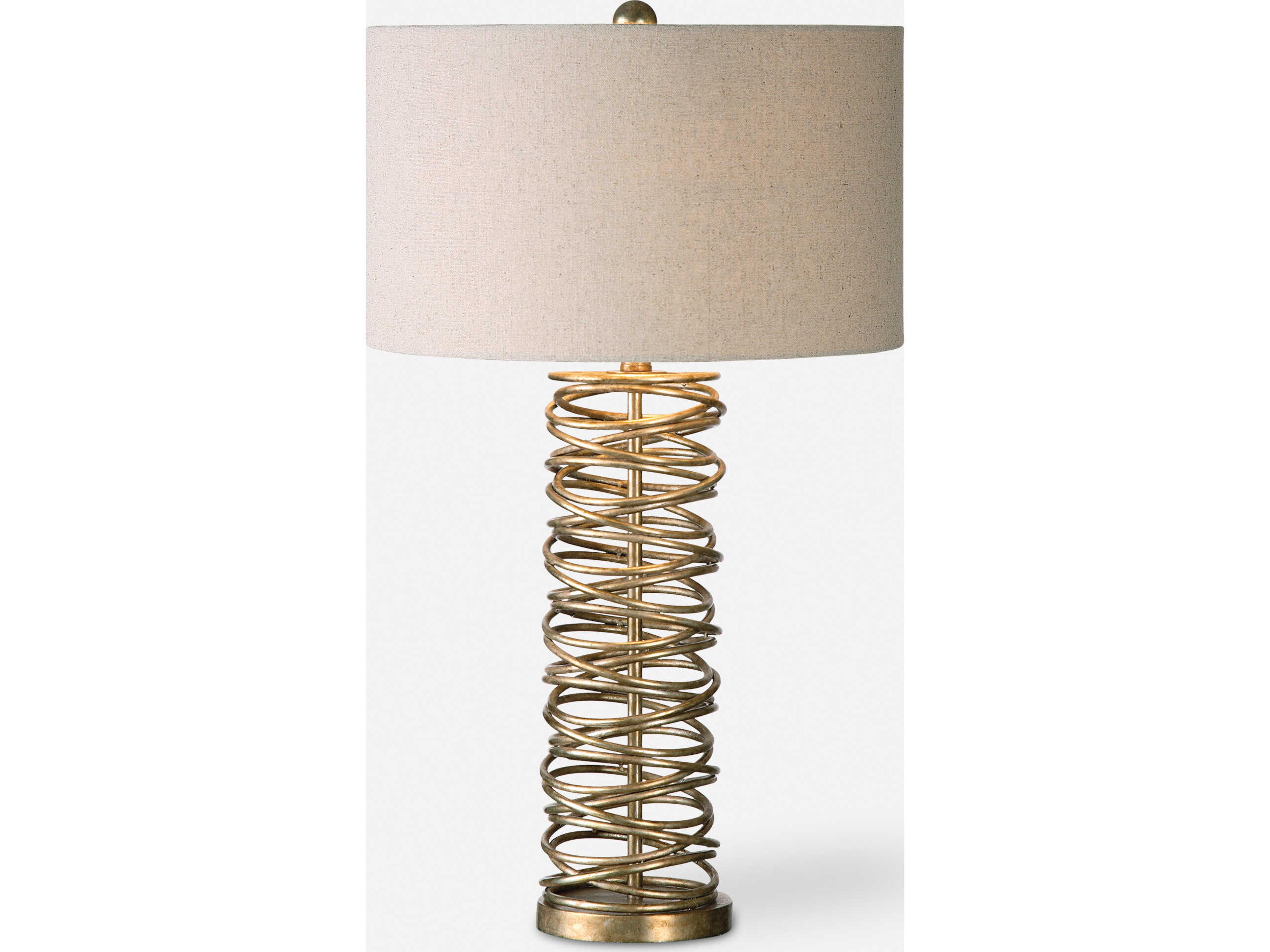 Uttermost Amarey Metal Ring Antiqued Silver Champagne Round Hardback Drum Table Lamp