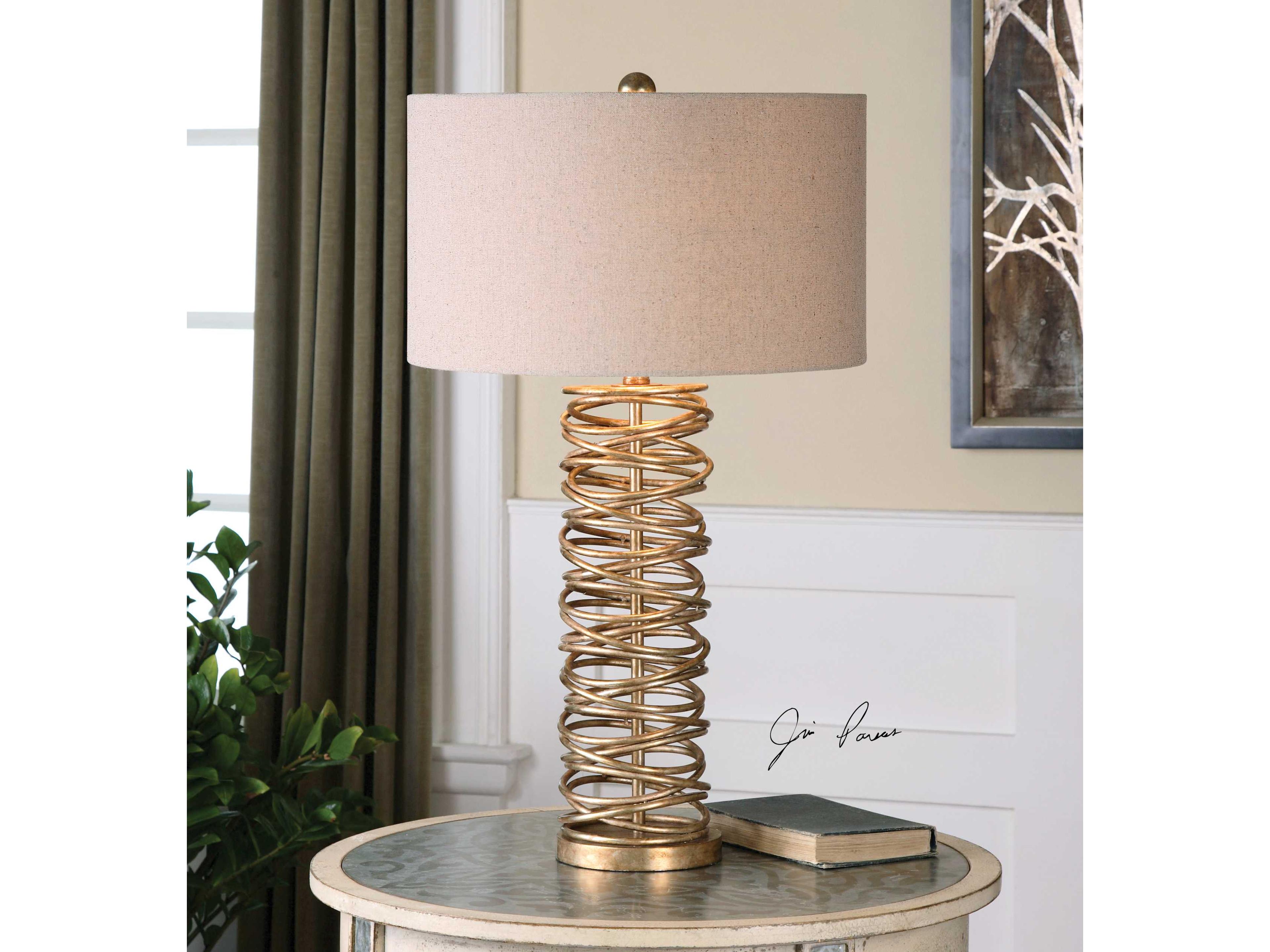 Uttermost Amarey Metal Ring Antiqued Silver Champagne Round Hardback Drum Table Lamp