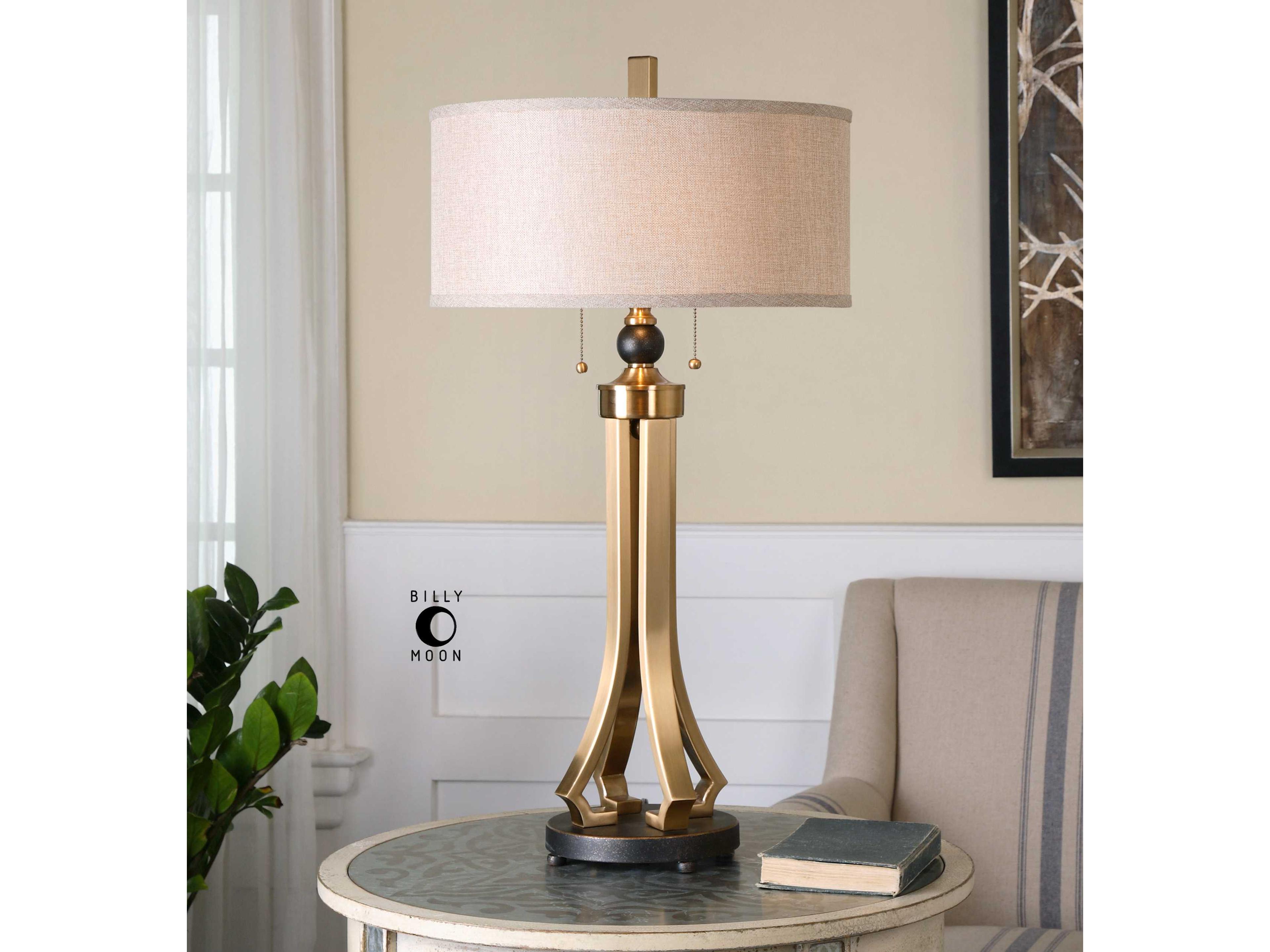 Uttermost Selvino Brushed Brass Round Hardback Drum Table Lamp