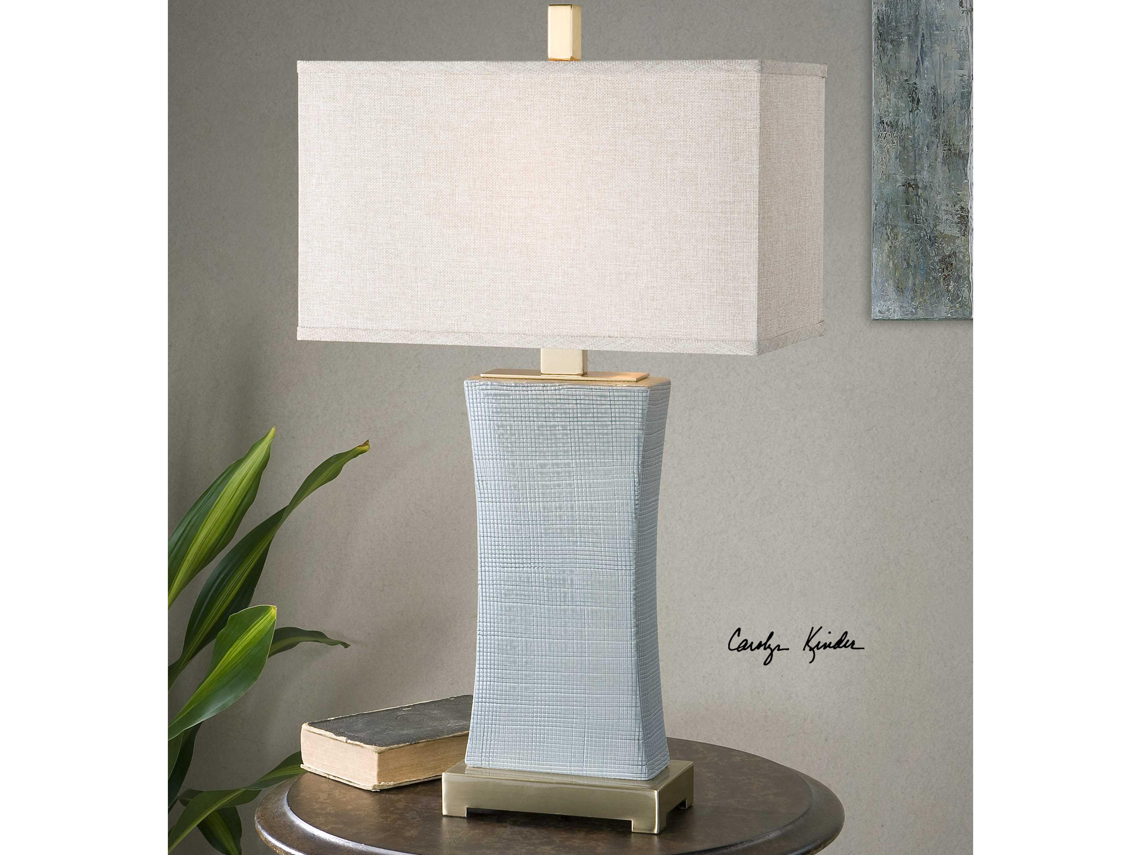 Uttermost Cantarana Pale Blue Gray Rectangle Hardback Bronze Table Lamp