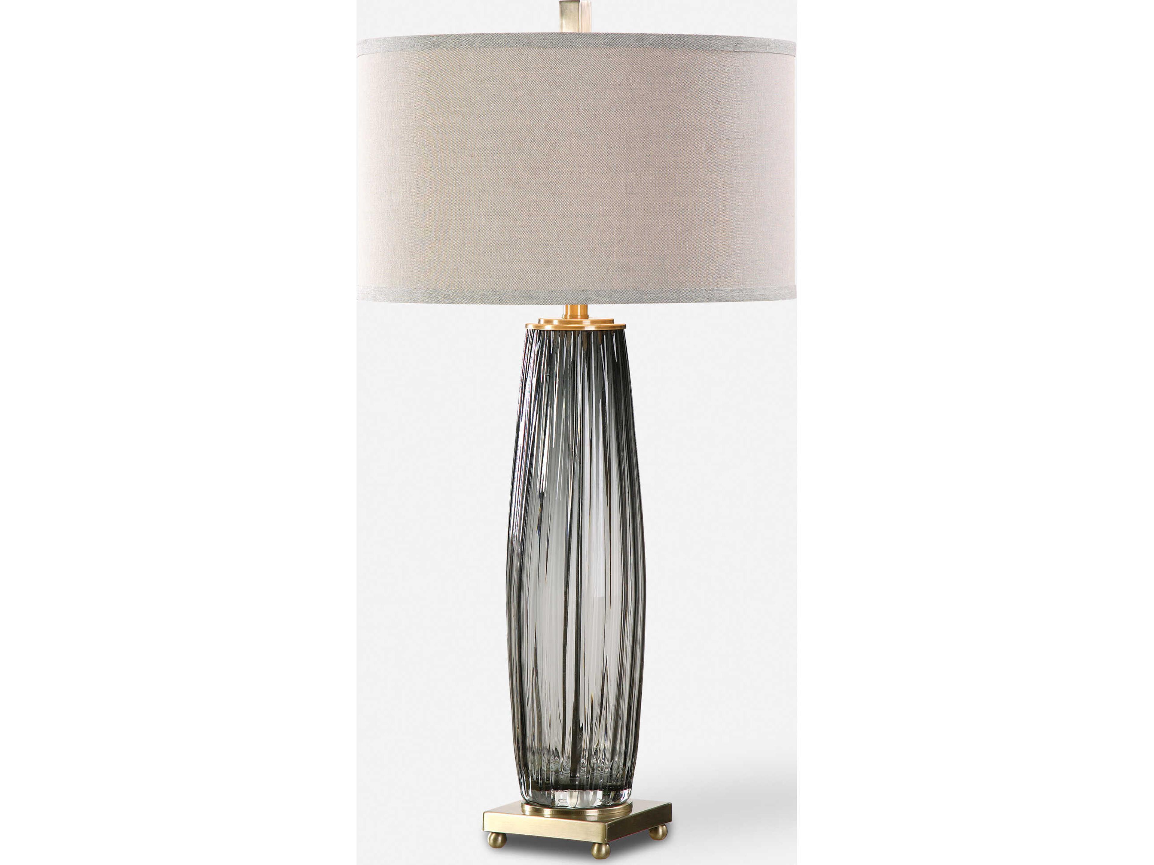 Uttermost Vilminore Charcoal Gray Round Hardback Drum Brass Glass Table Lamp