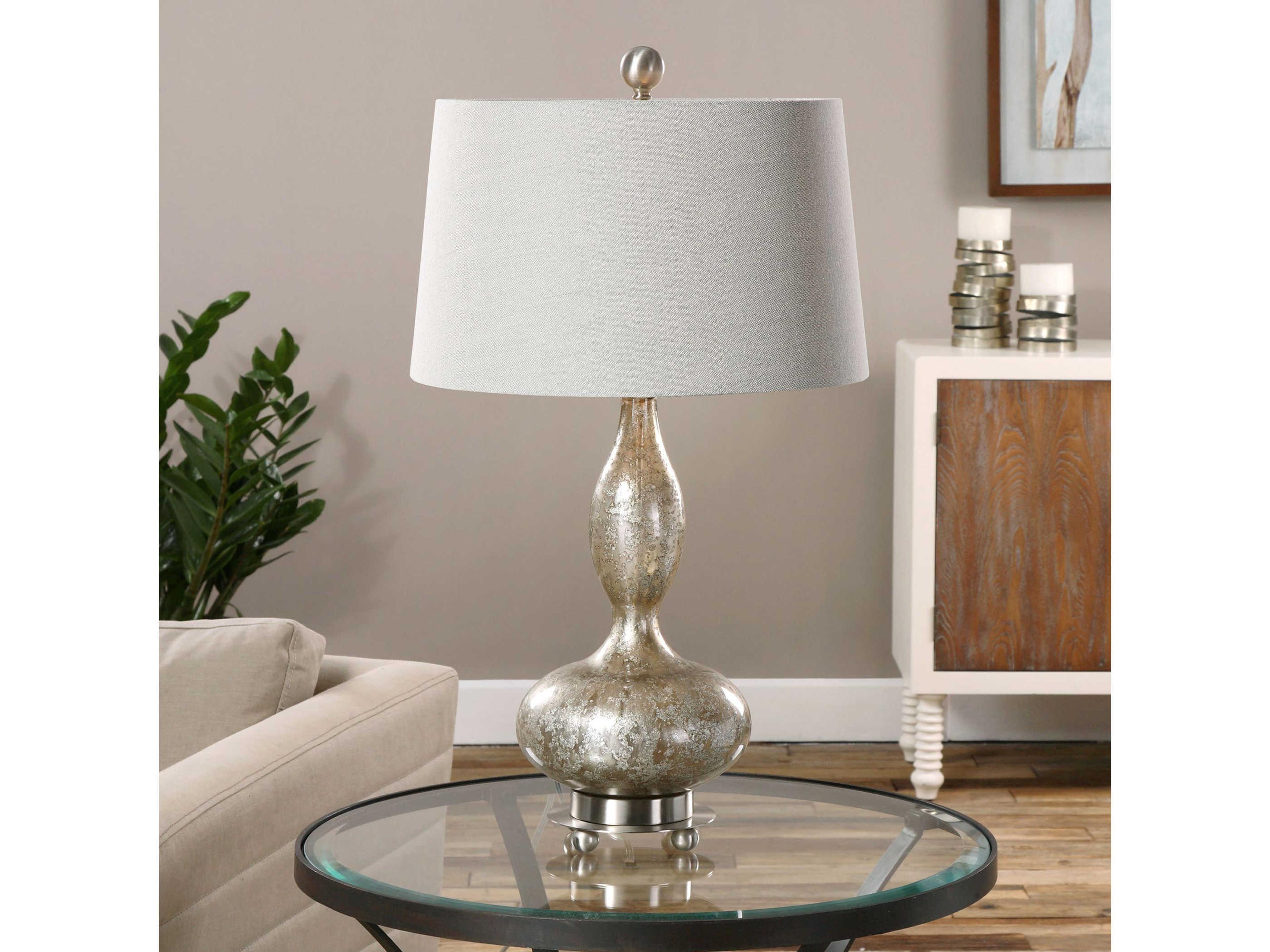 Uttermost Vercana Smoked Mercury Round Tapered Hardback Nickel Glass Buffet Lamp Set of 2