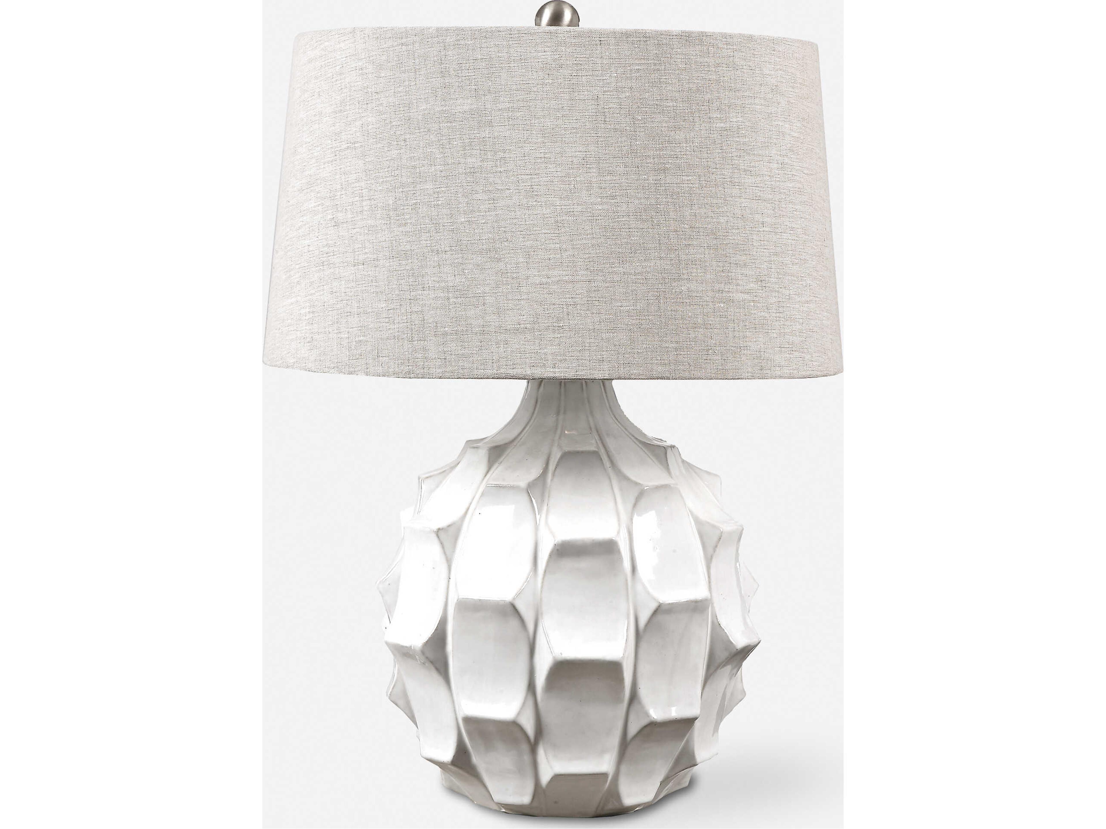 Uttermost Guerina Lightly Distressed Gloss White Tapered Round Hardback Table Lamp