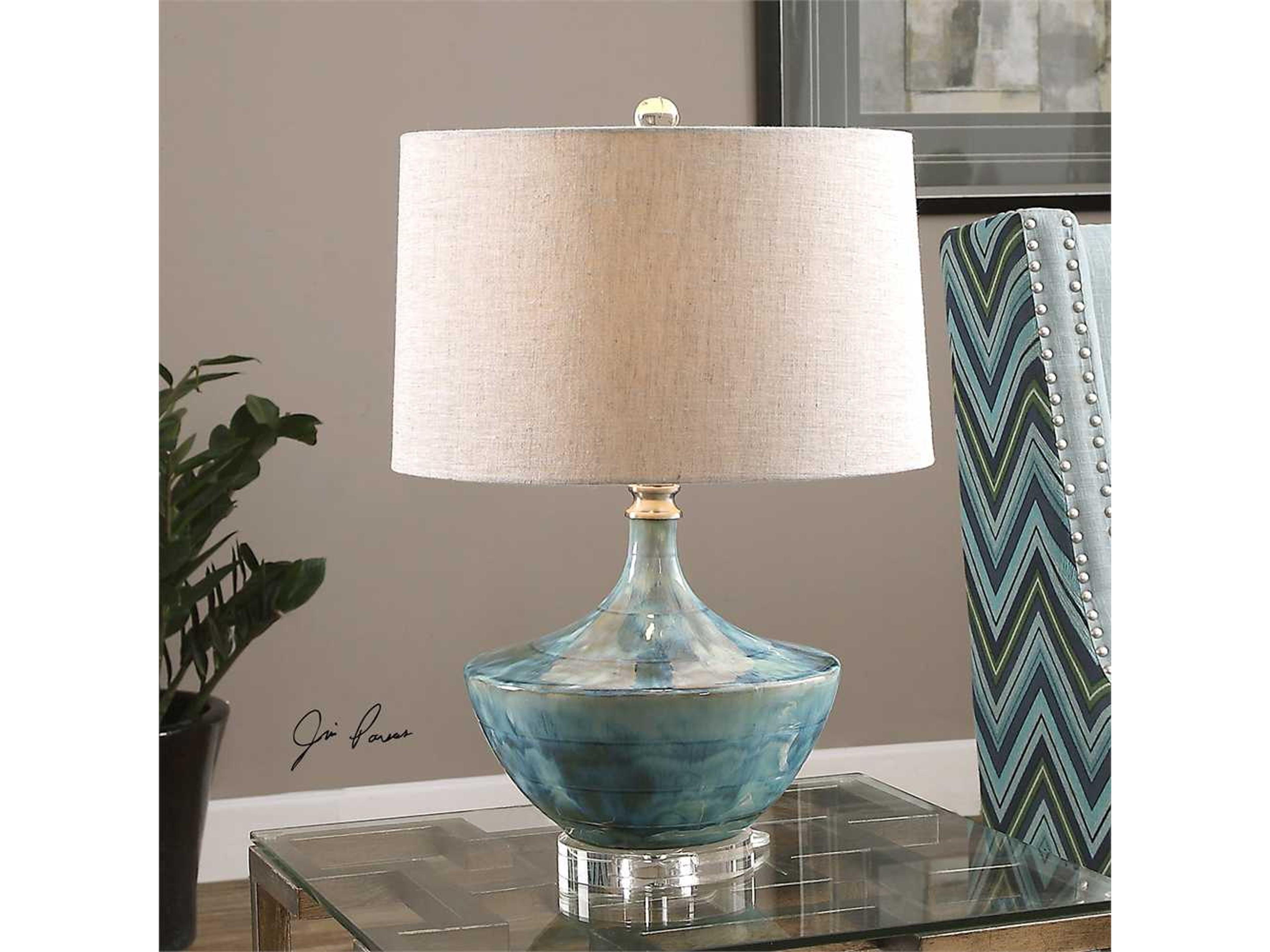 Uttermost Chasida Blue Tie Dyed Slightly Tapered Round Hardback Crystal Table Lamp