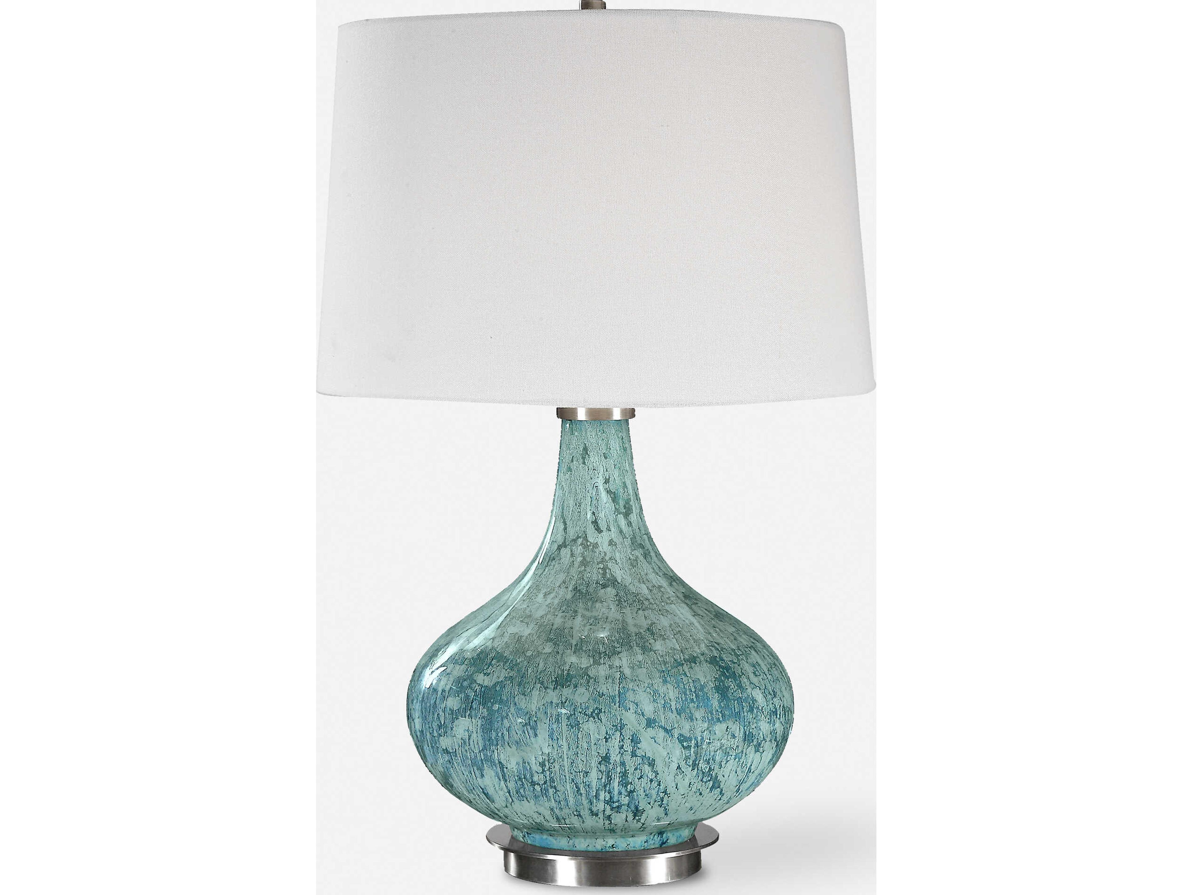 Uttermost Celinda Light Blue Gray Slightly Tapered Round Hardback Glass Table Lamp