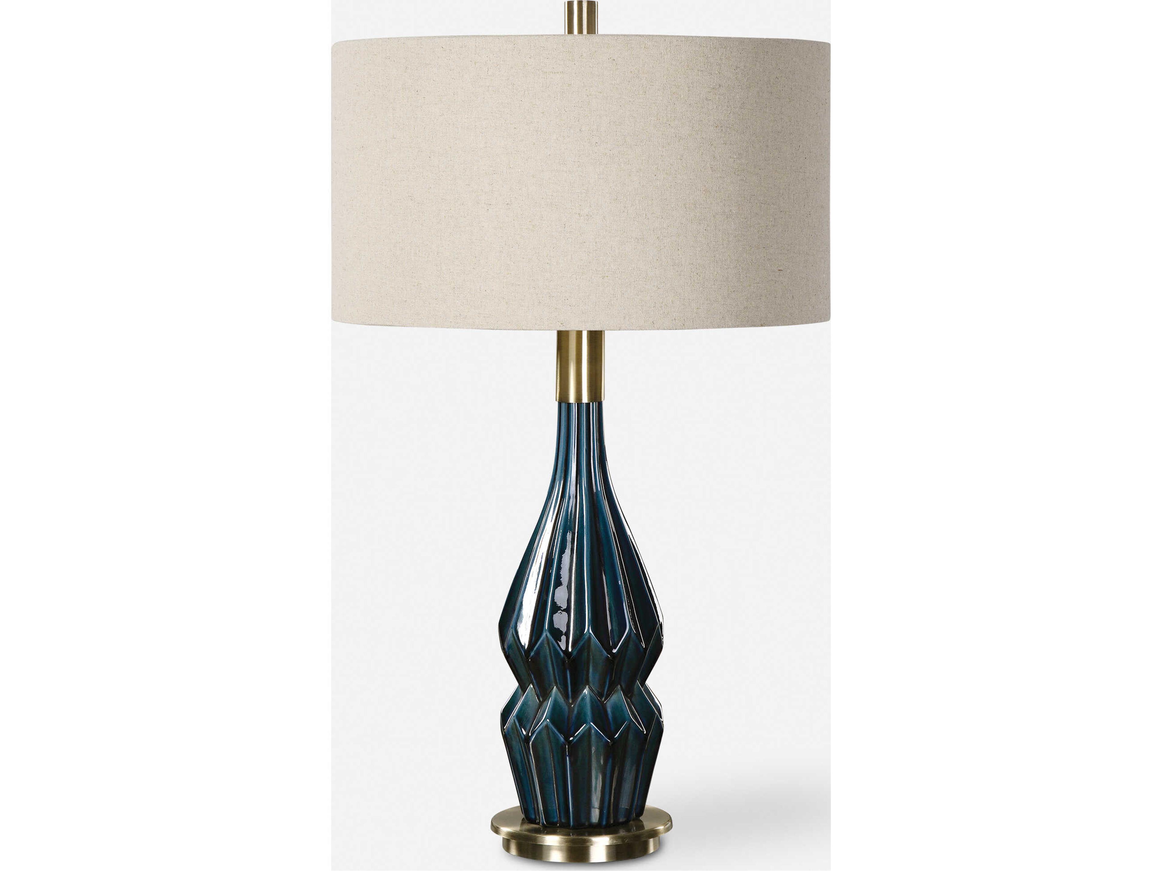 Uttermost Prussian Deep Blue Round Hardback Drum Table Lamp