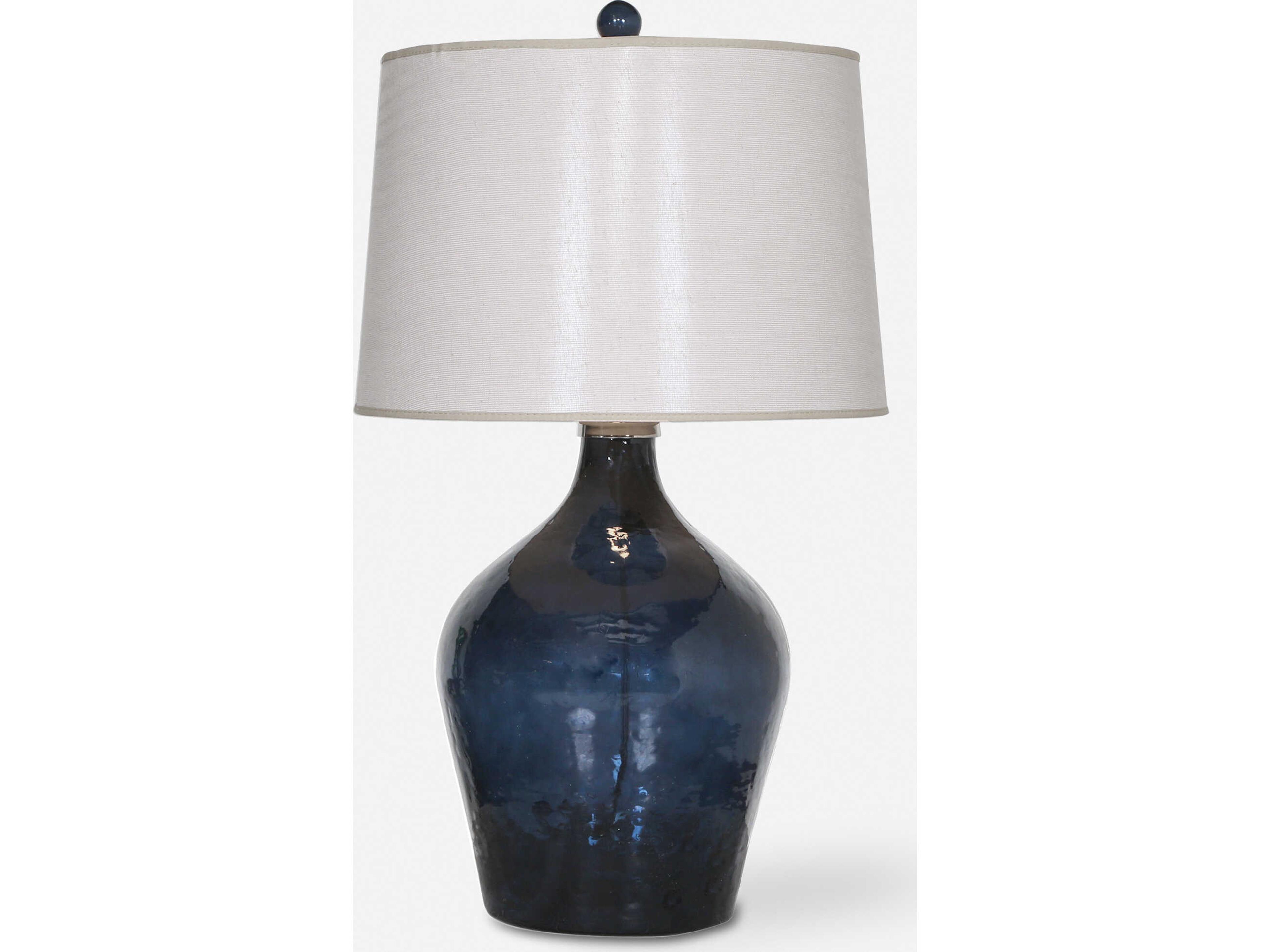 Uttermost Lamone Midnight Blue Glass Tapered Round Hardback Table Lamp