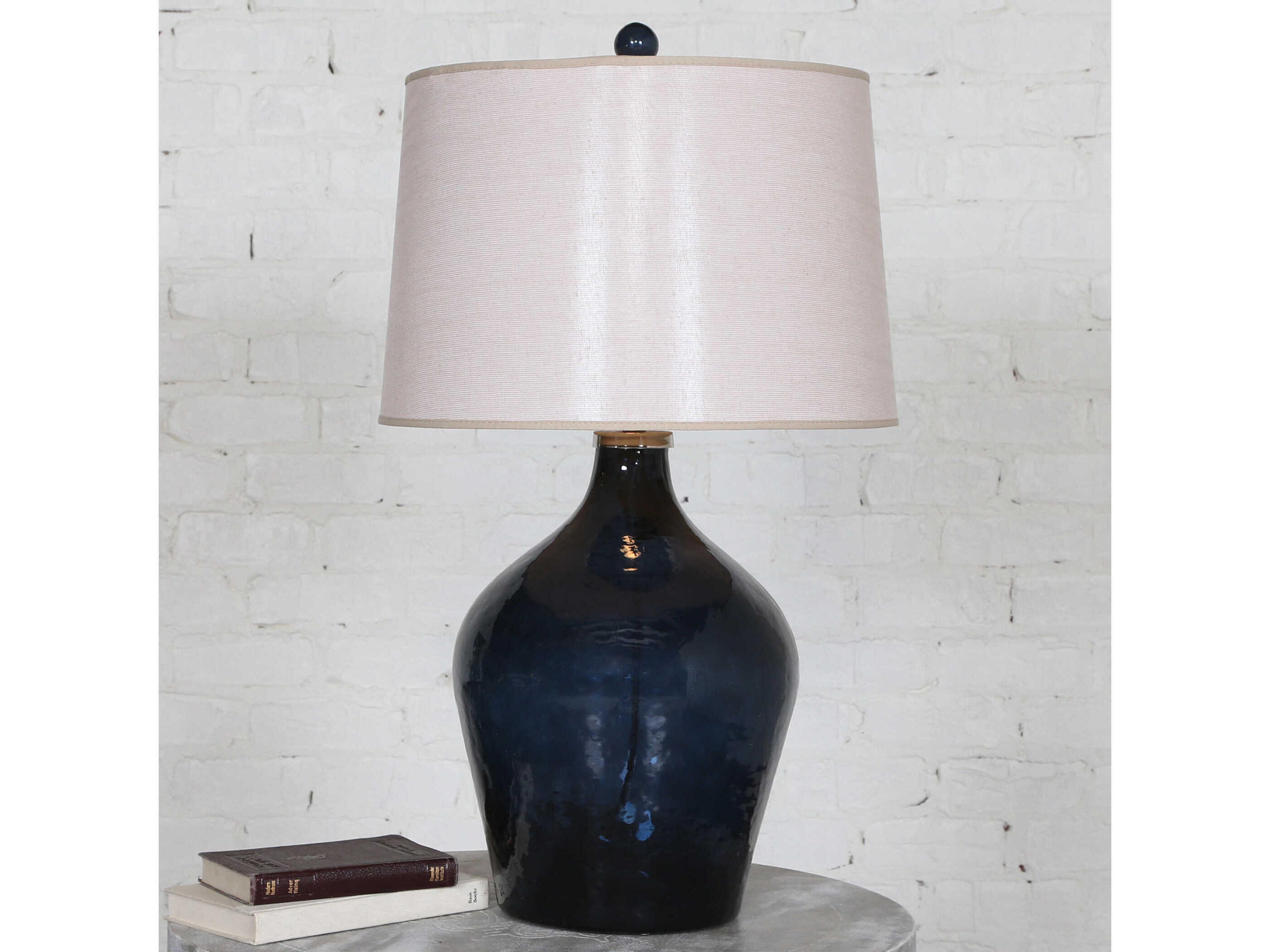 Uttermost Lamone Midnight Blue Glass Tapered Round Hardback Table Lamp