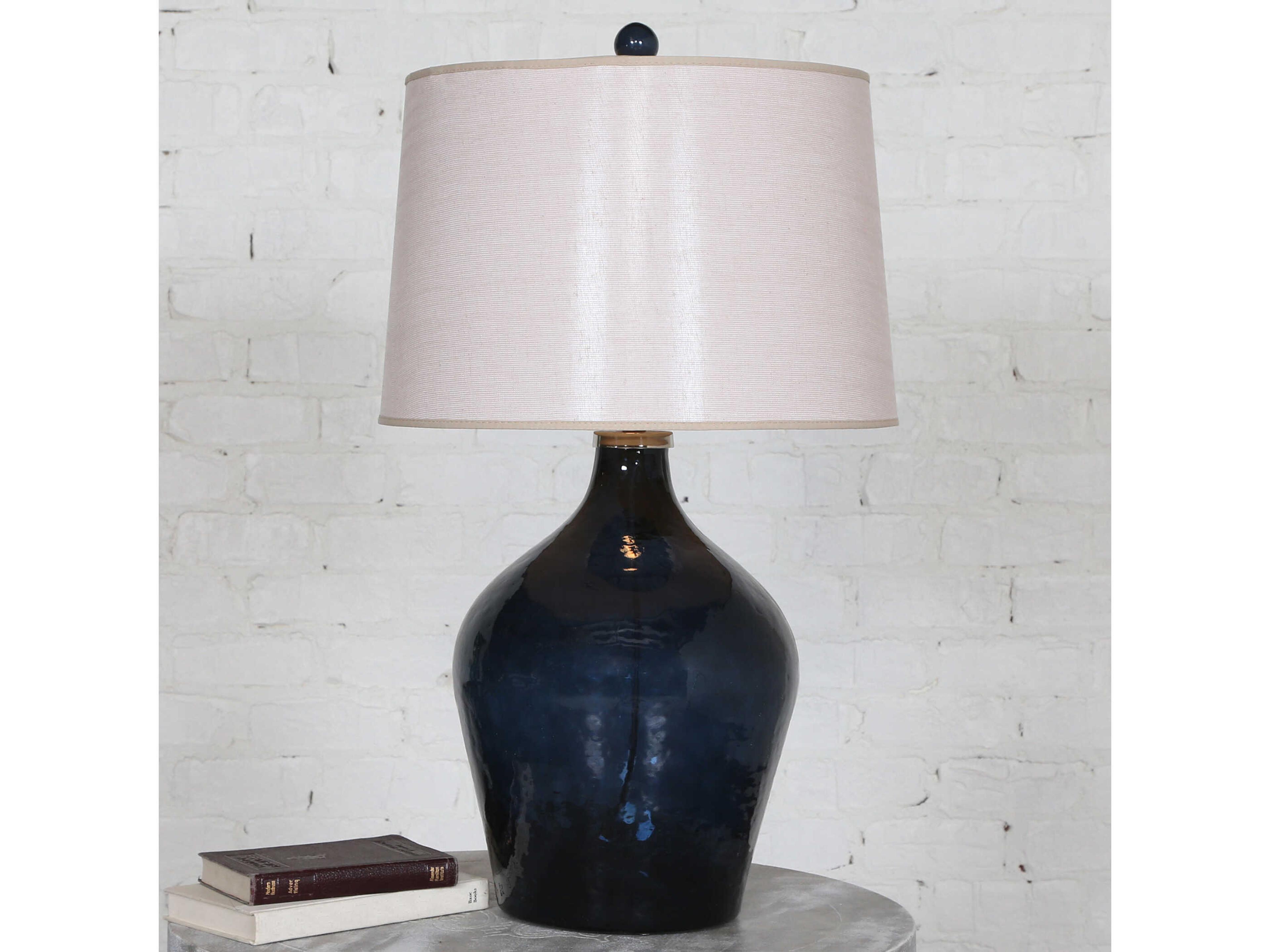 Uttermost Lamone Midnight Blue Glass Tapered Round Hardback Table Lamp