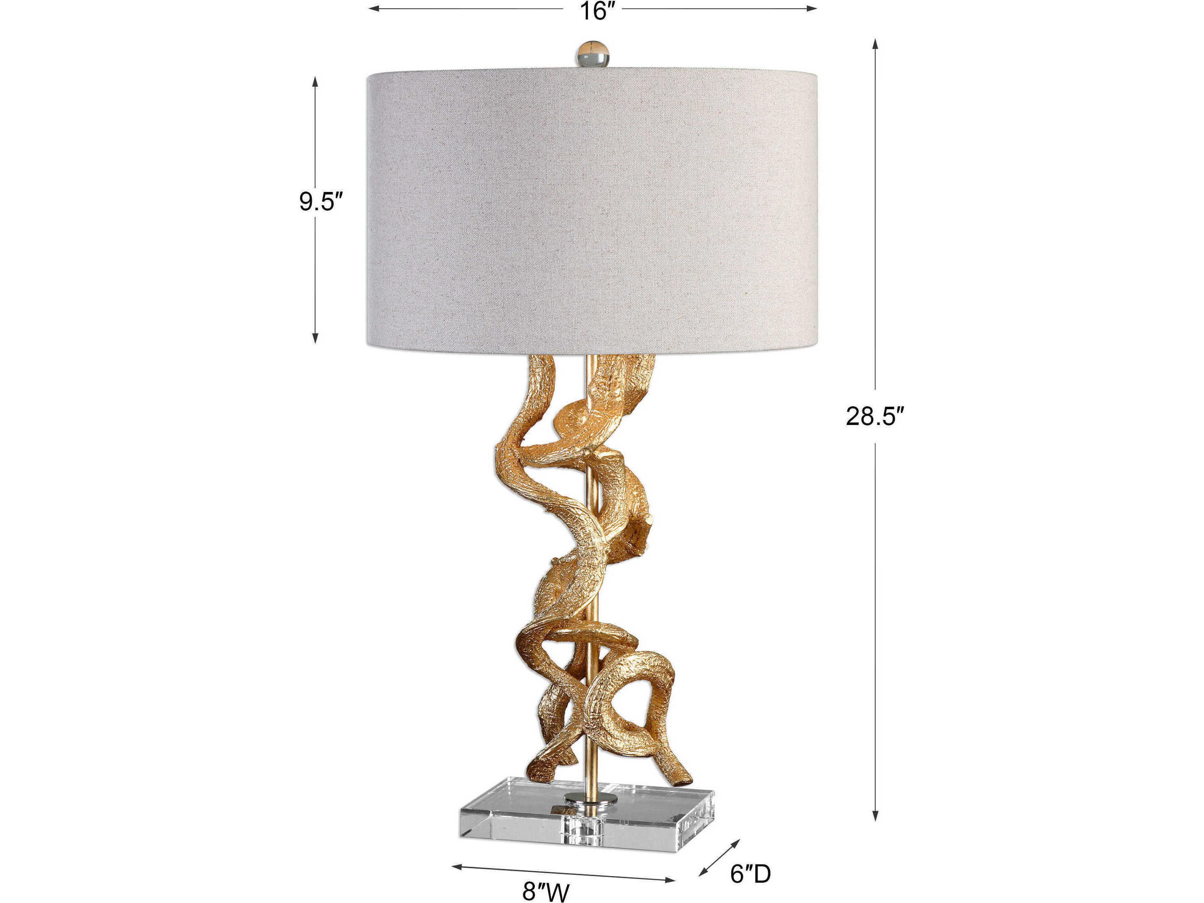 Uttermost Twisted Vines Gold Leaf Round Hardback Drum Clear Table Lamp