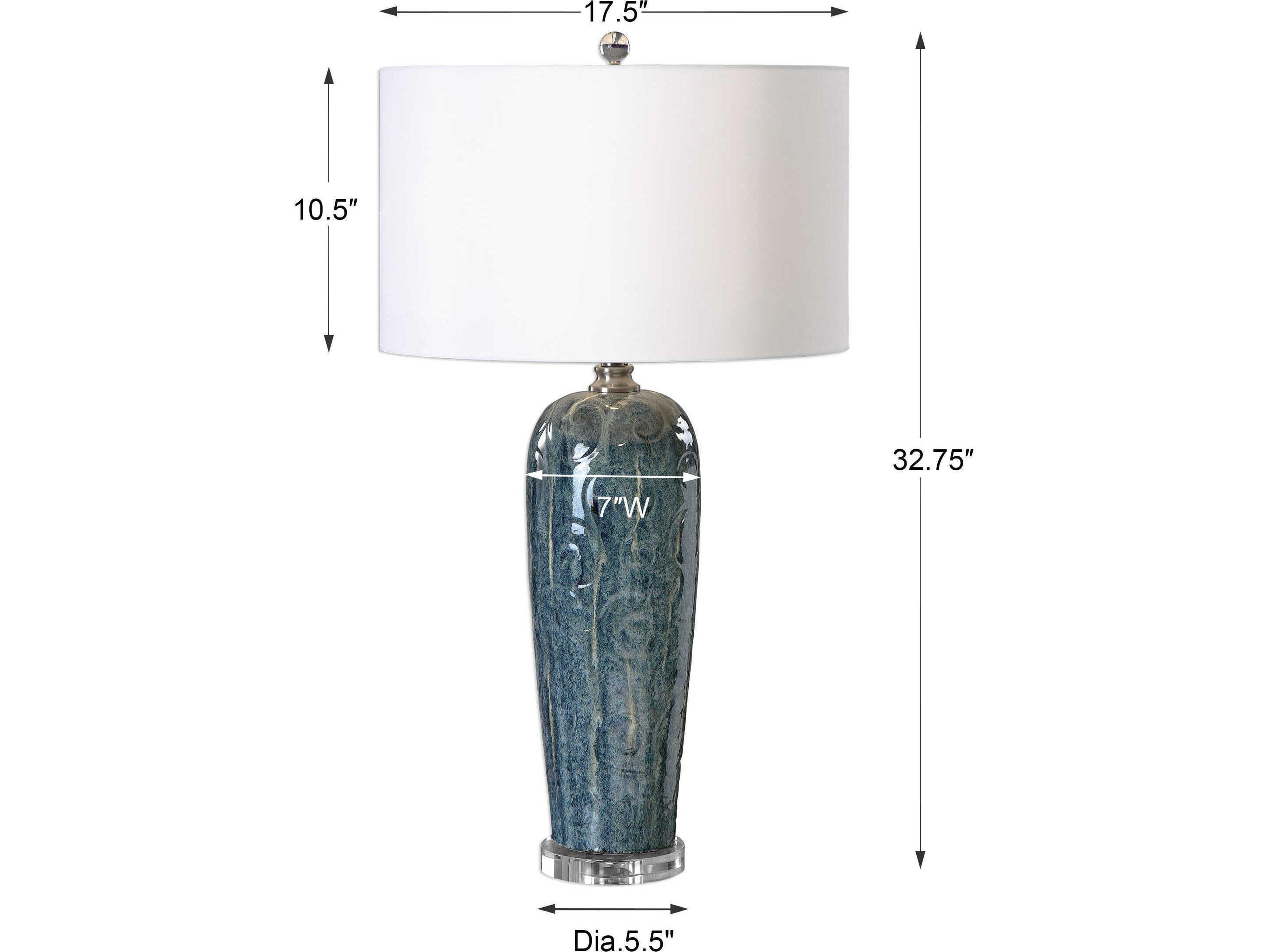 Uttermost Maira Heathered Blue Round Hardback Drum Crystal Table Lamp