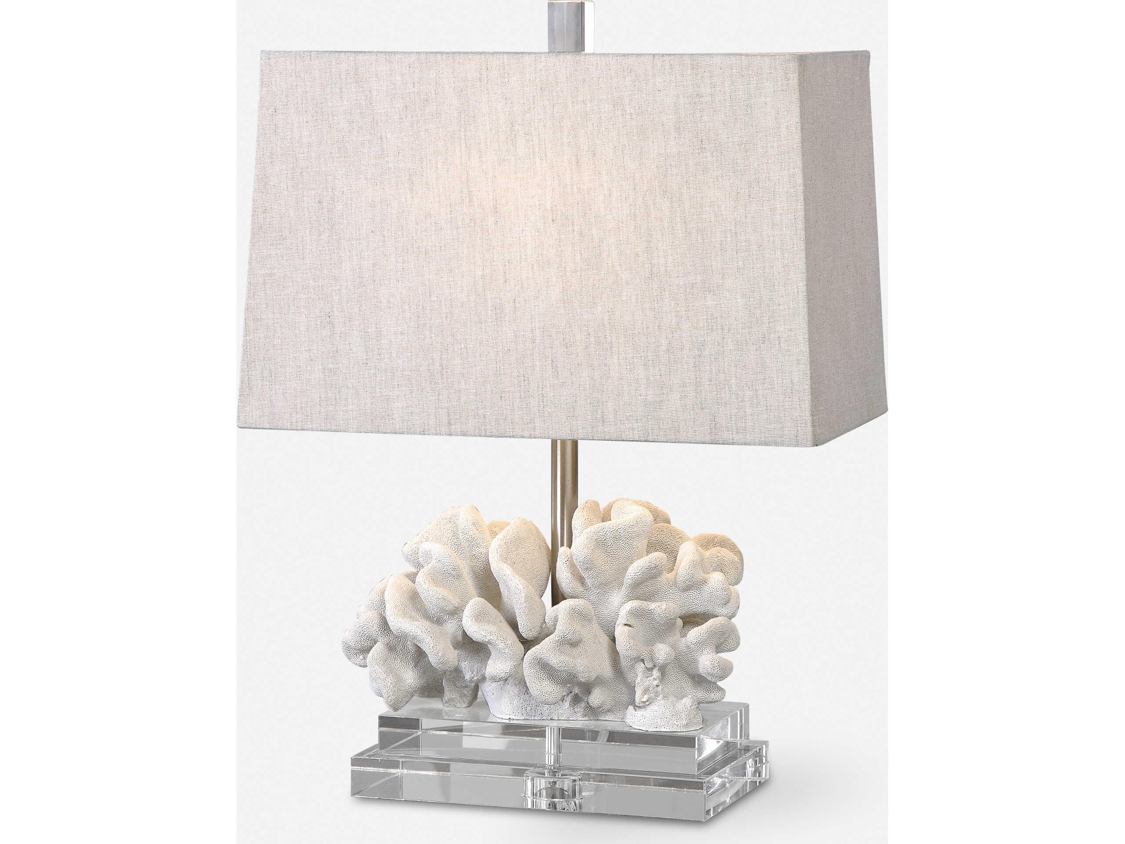 Uttermost Coral Taupe Ivory Slightly Tapered Rectangle Hardback Off White Crystal Table Lamp