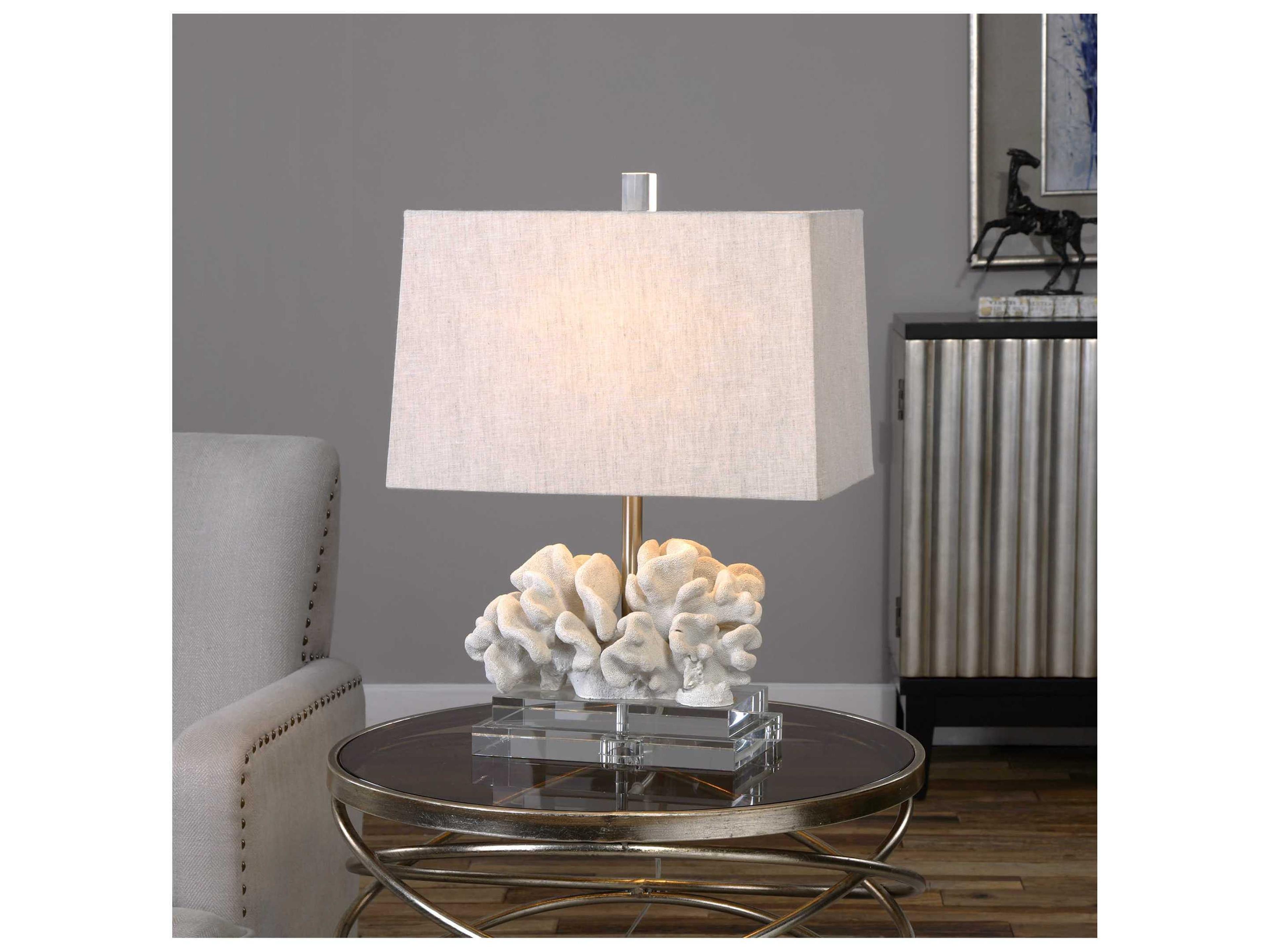 Uttermost Coral Taupe Ivory Slightly Tapered Rectangle Hardback Off White Crystal Table Lamp