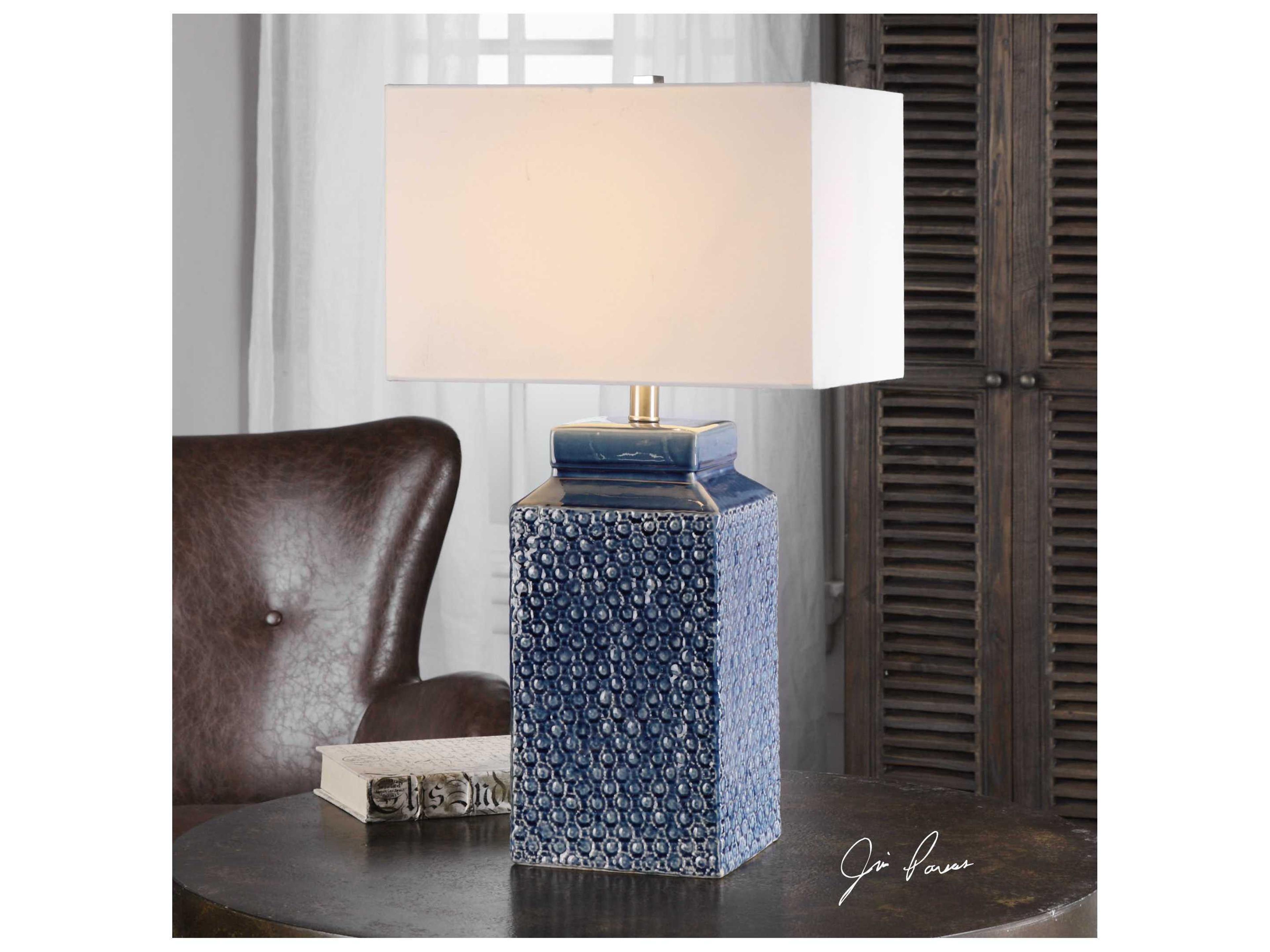 Uttermost Pero Fired Sapphire Blue Rectangle Hardback Table Lamp