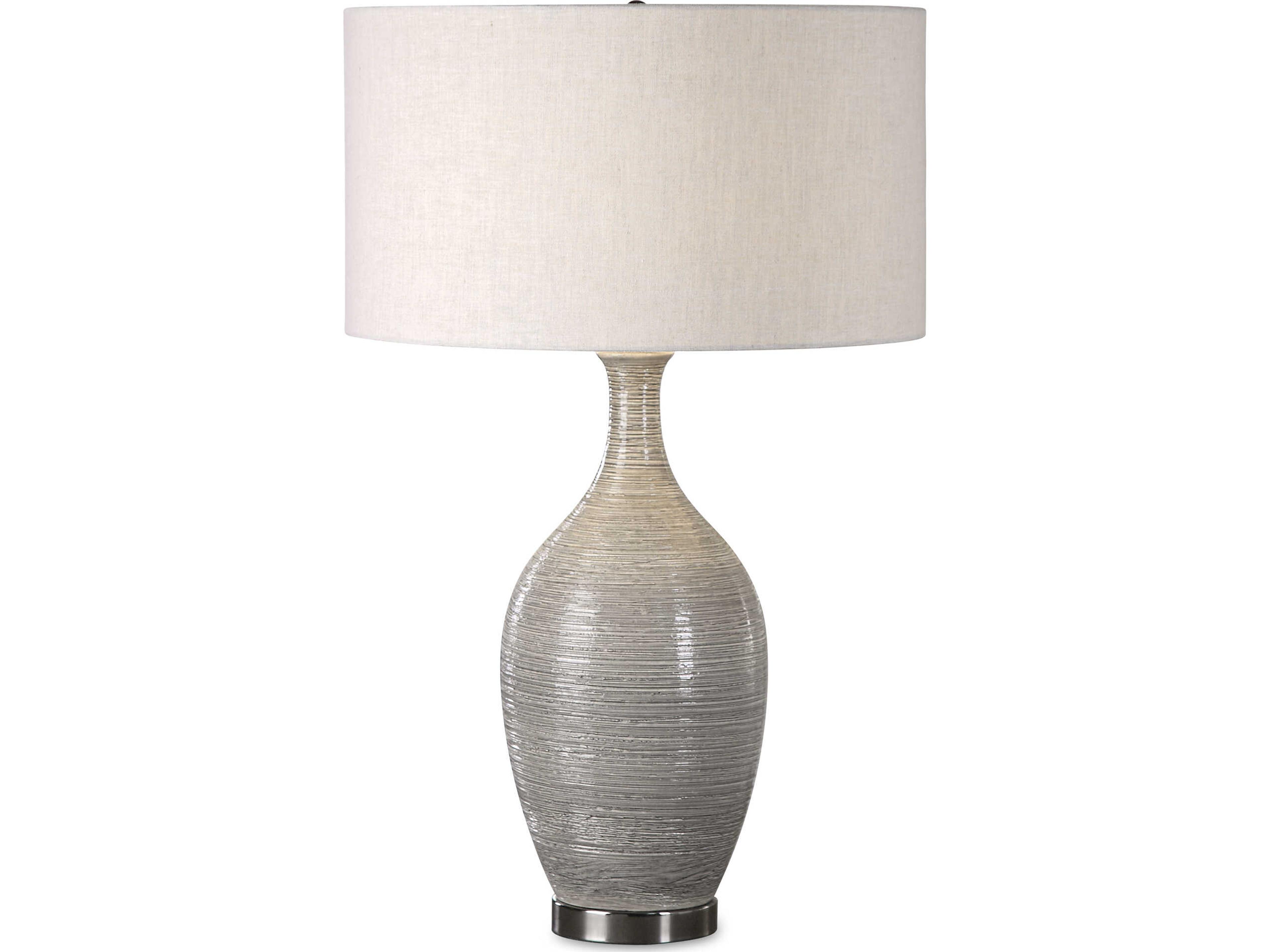 Uttermost Dinah Mushroom Gray Round Hardback Drum Table Lamp