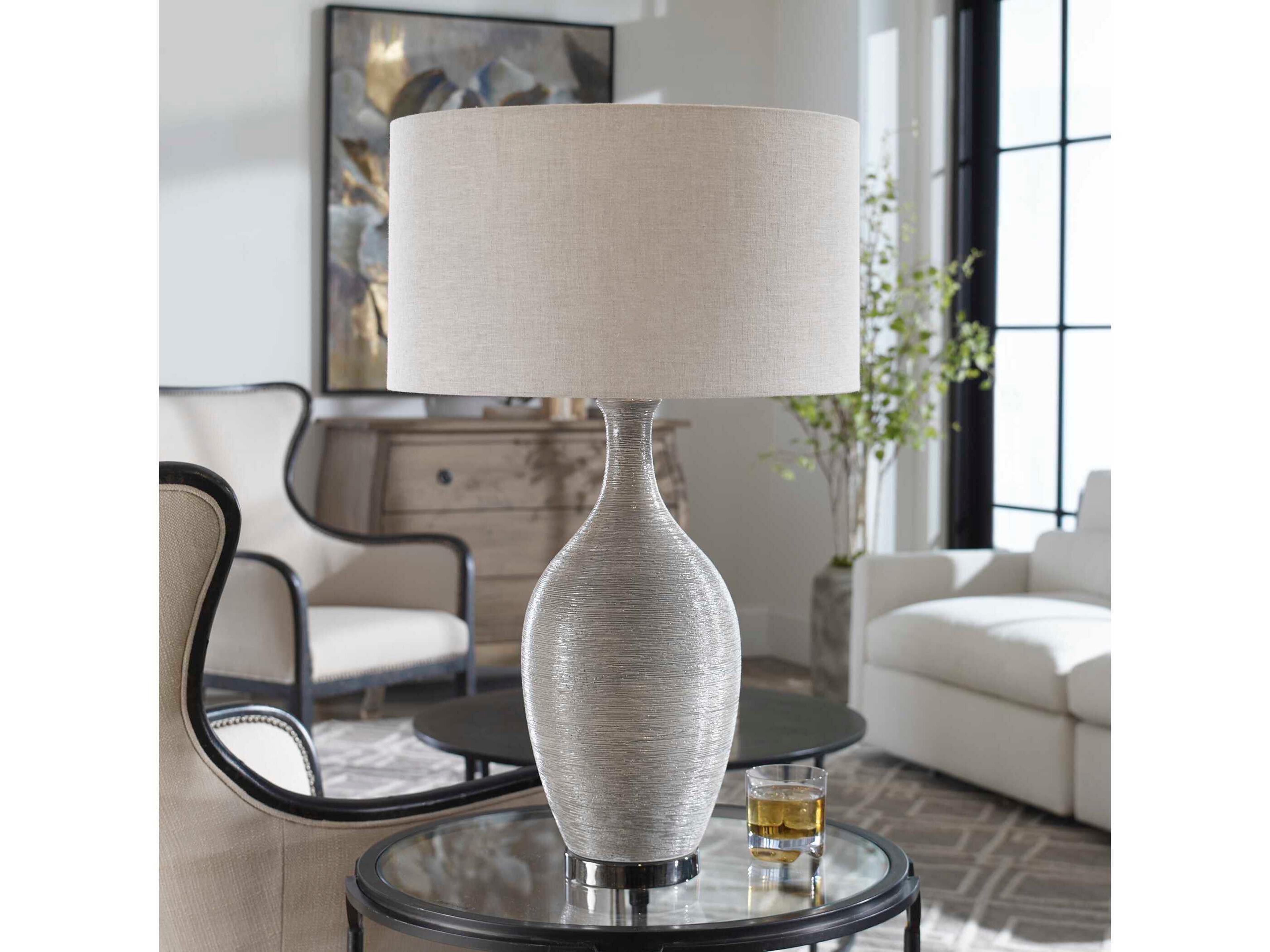 Uttermost Dinah Mushroom Gray Round Hardback Drum Table Lamp