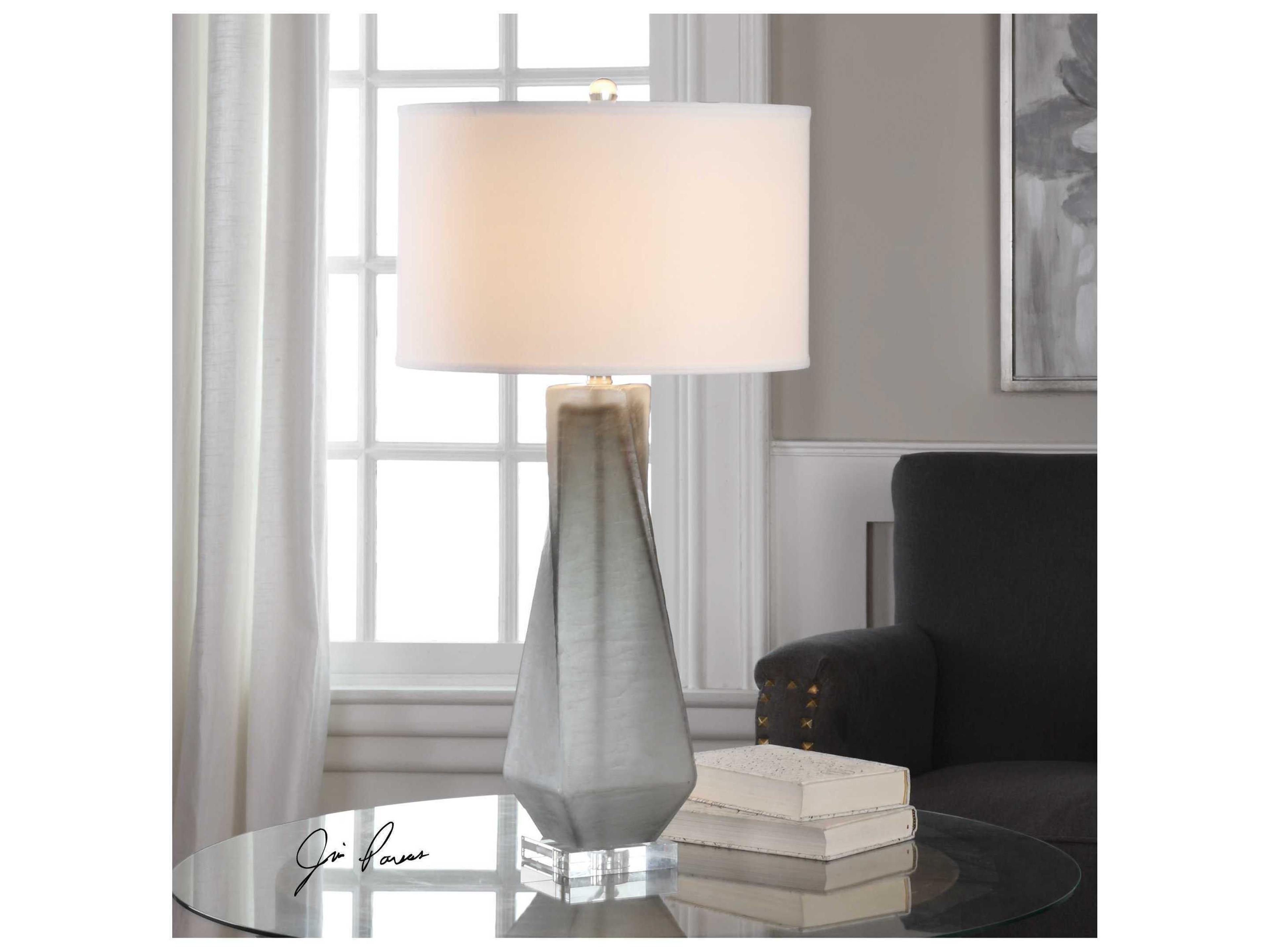 Uttermost Anatoli Charcoal Gray Glass Round Hardback Drum Table Lamp