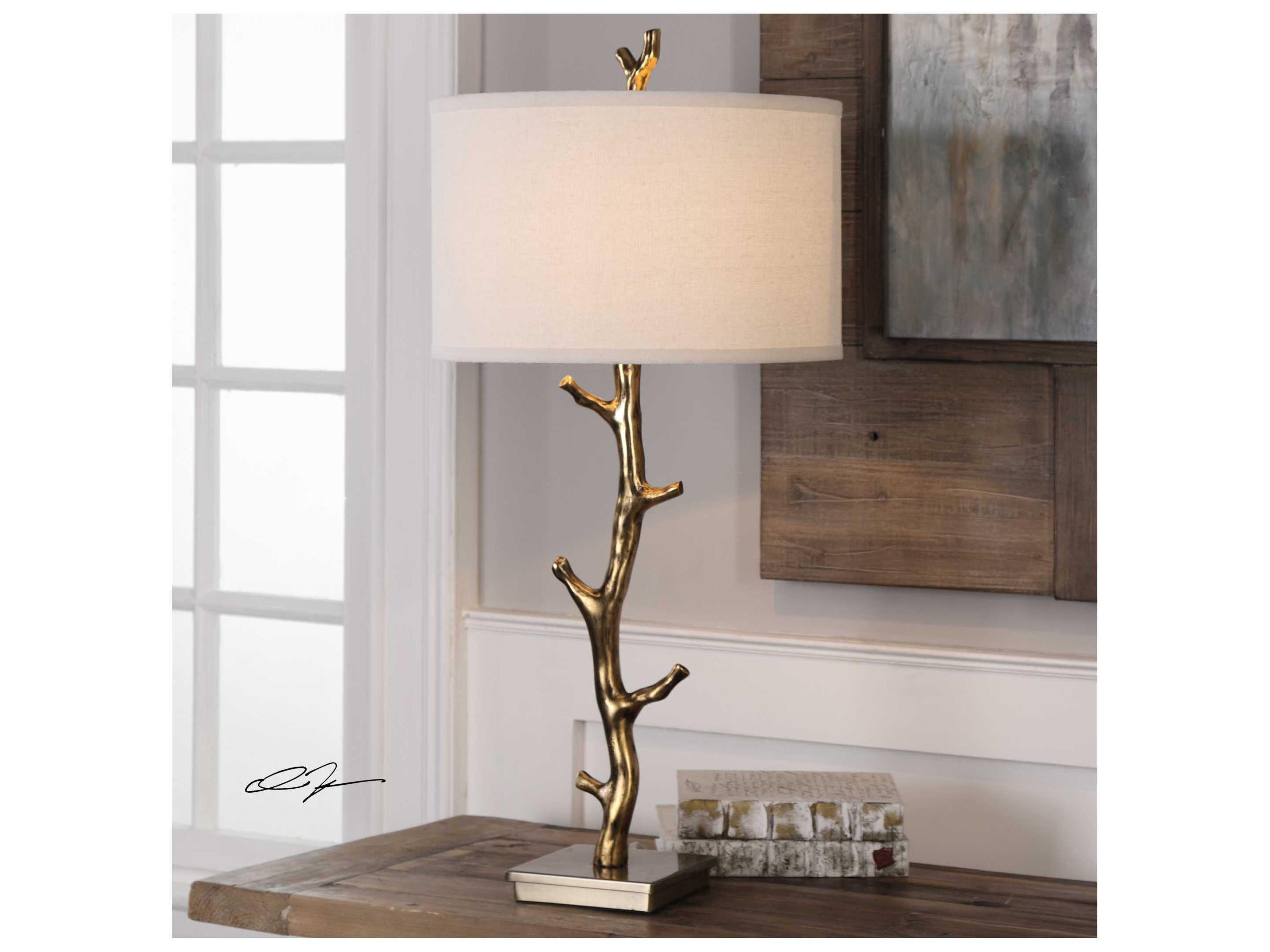 Uttermost Javor Plated Antique Gold Round Hardback Drum Table Lamp