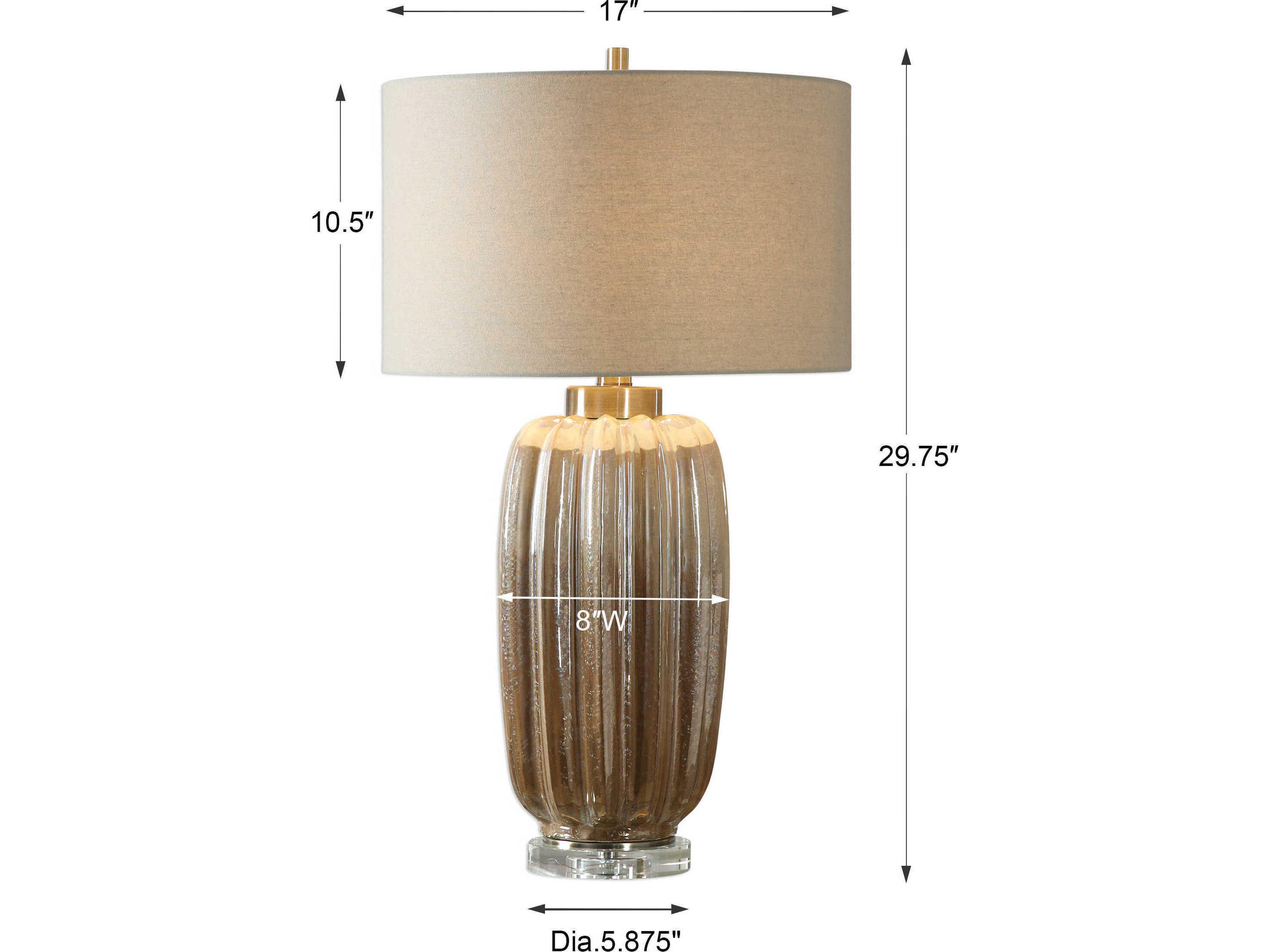 Uttermost Gistova Crystal Ivory Rust Brown Round Hardback Drum Gold Buffet Lamp