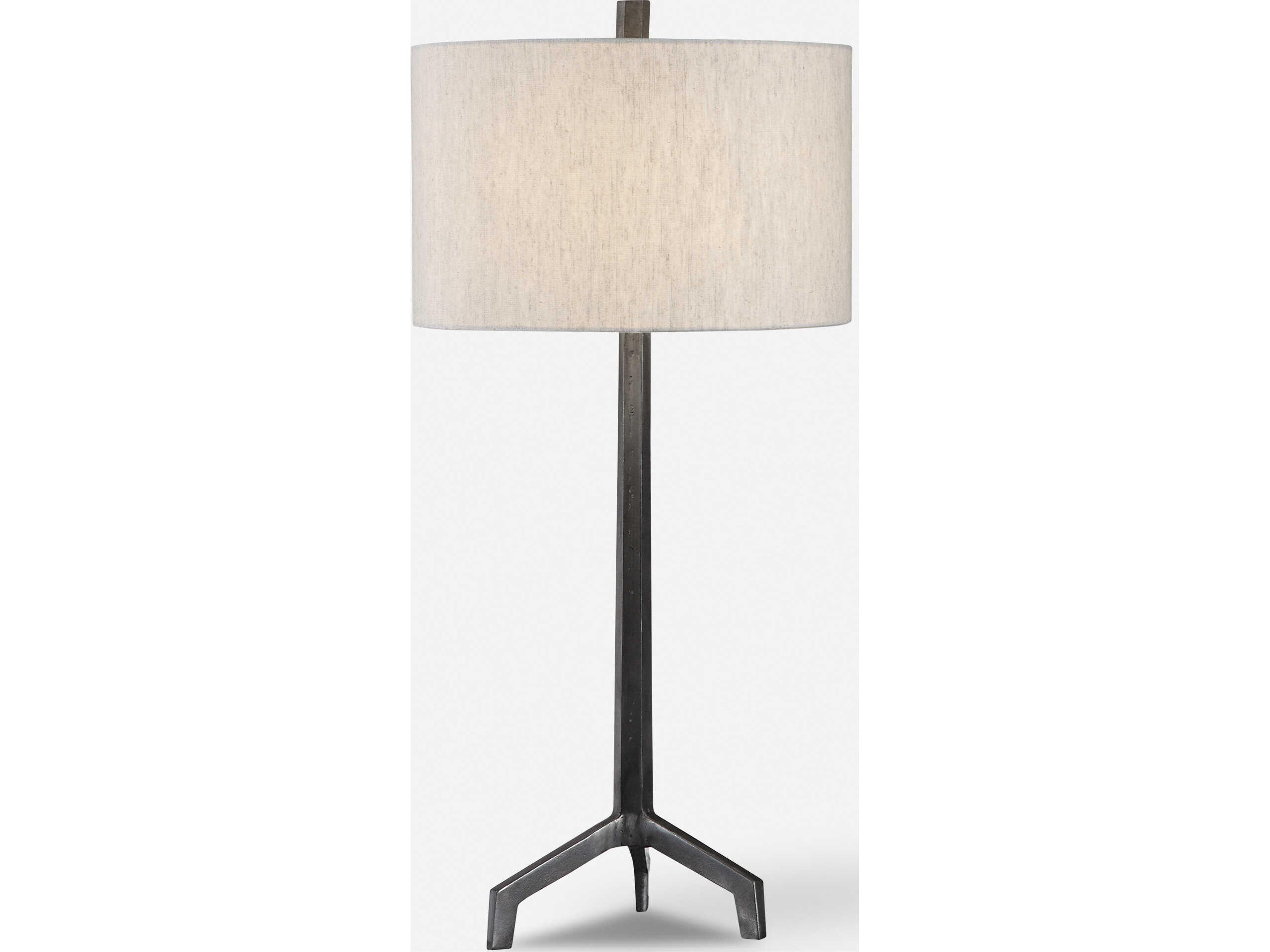 Ivor Raw Steel Round Hardback Drum Black Buffet Lamp