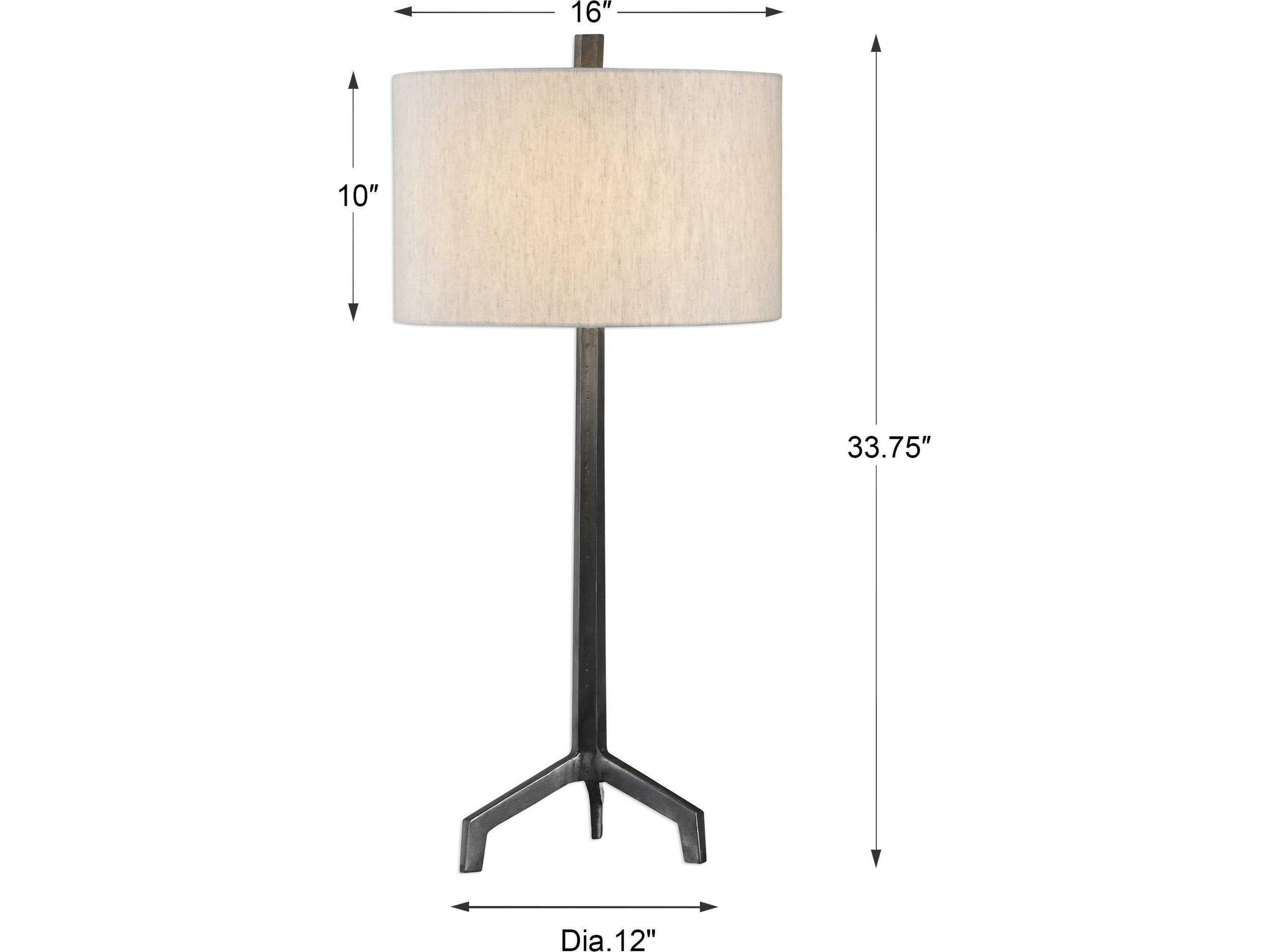 Uttermost Ivor Raw Steel Round Hardback Drum Black Buffet Lamp